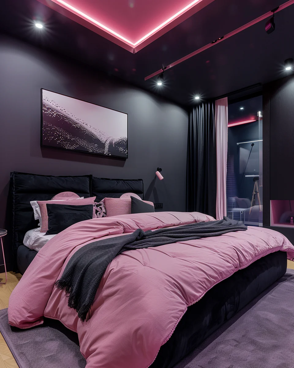 Black And Pink Bedroom Design Ideas