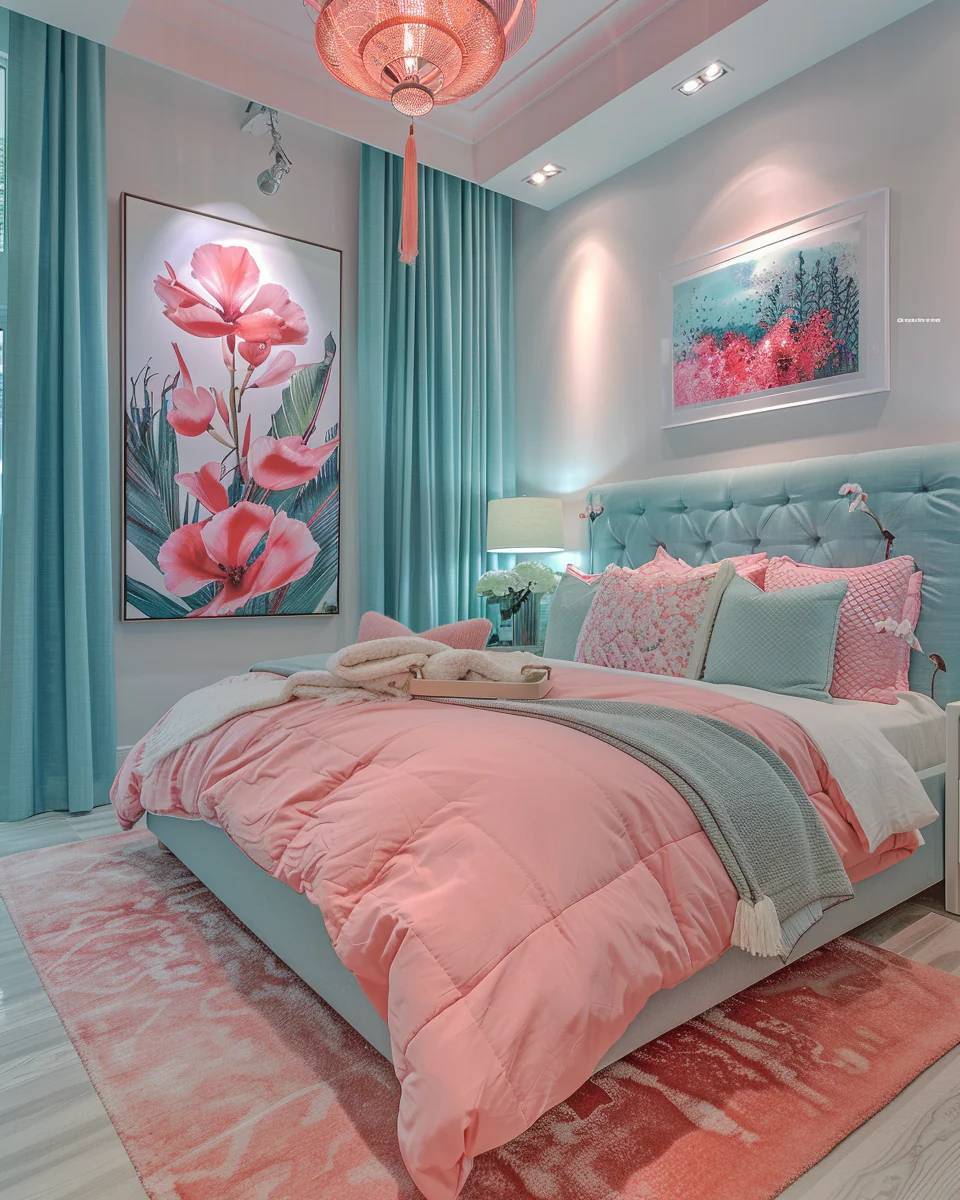 Turquoise Pink Bedroom Design Ideas