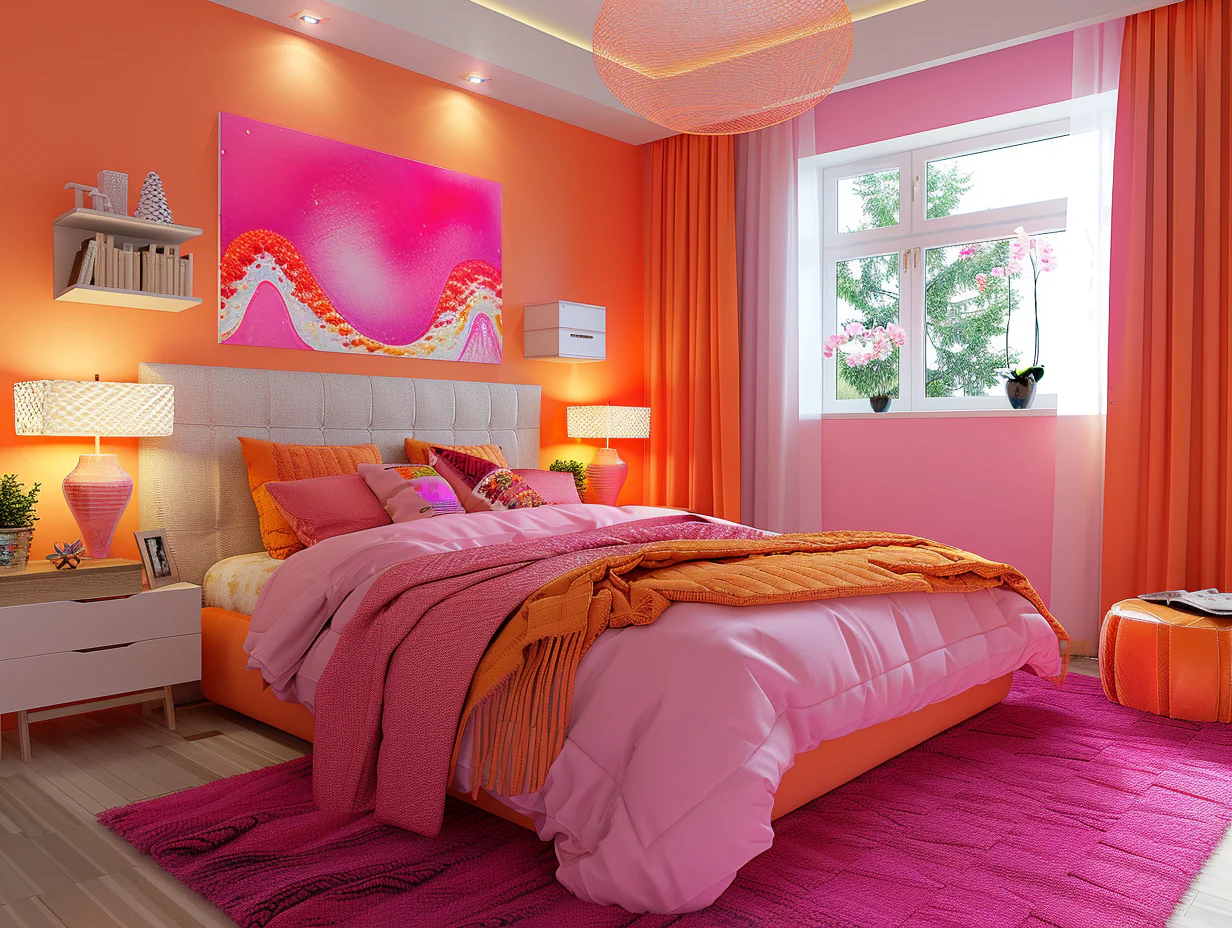 Orange And Pink Bedroom Design Ideas