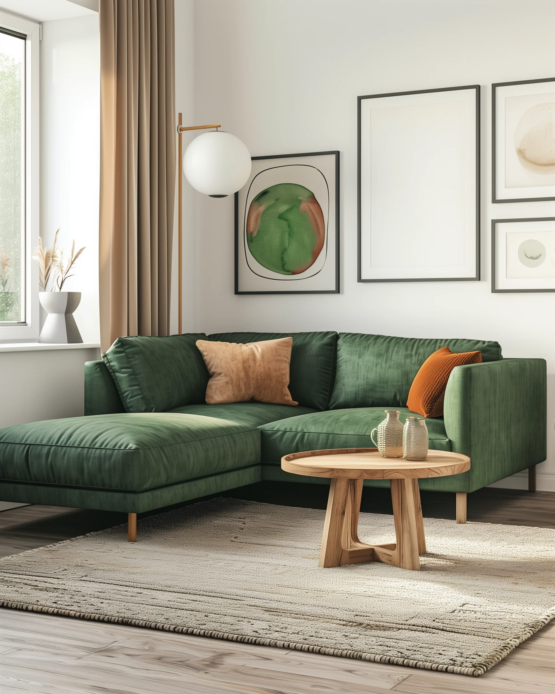 Green Corner Sofa In Living Room Design Ideas