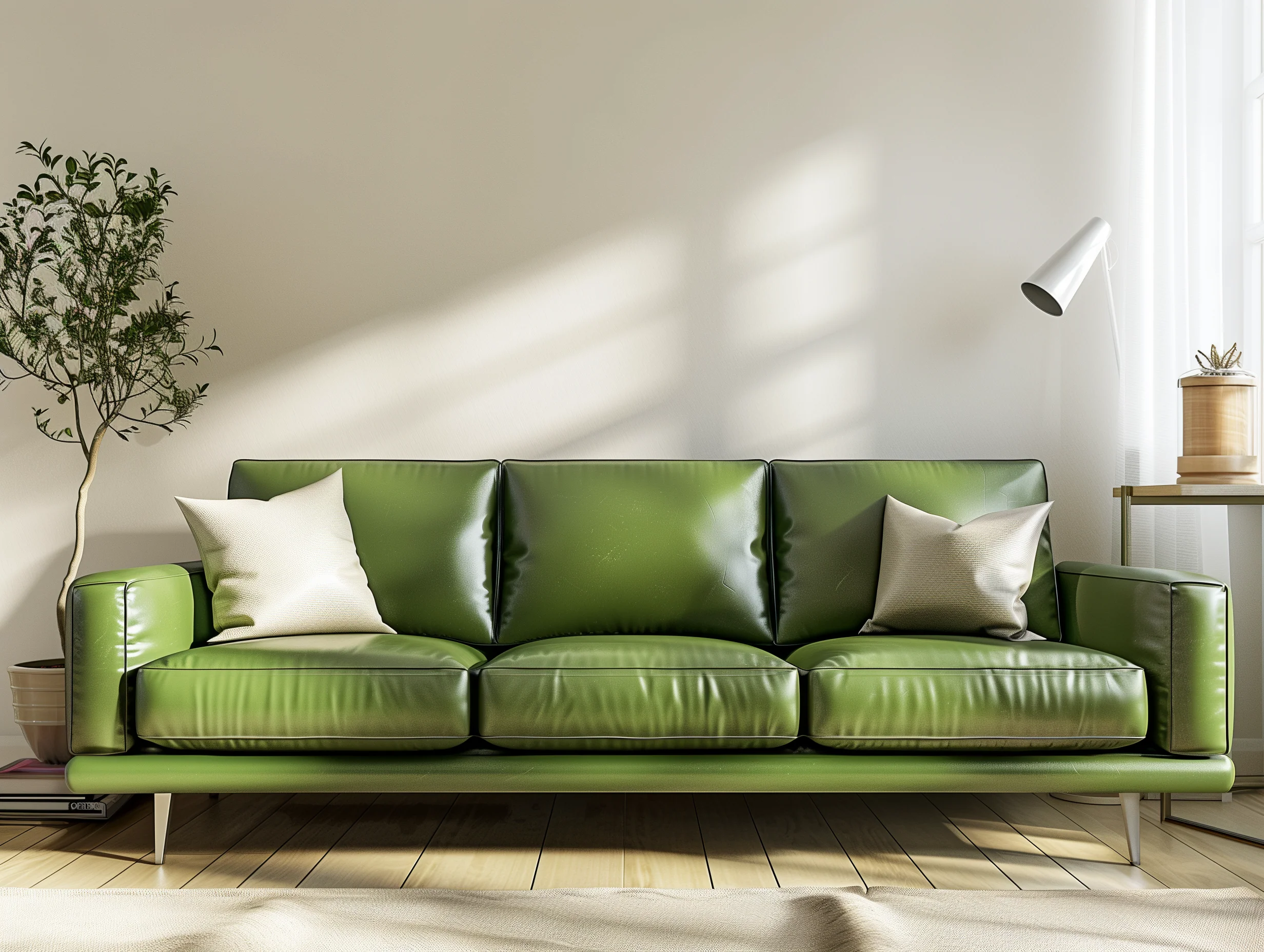Green Leather Sofa In Living Room Design Ideas