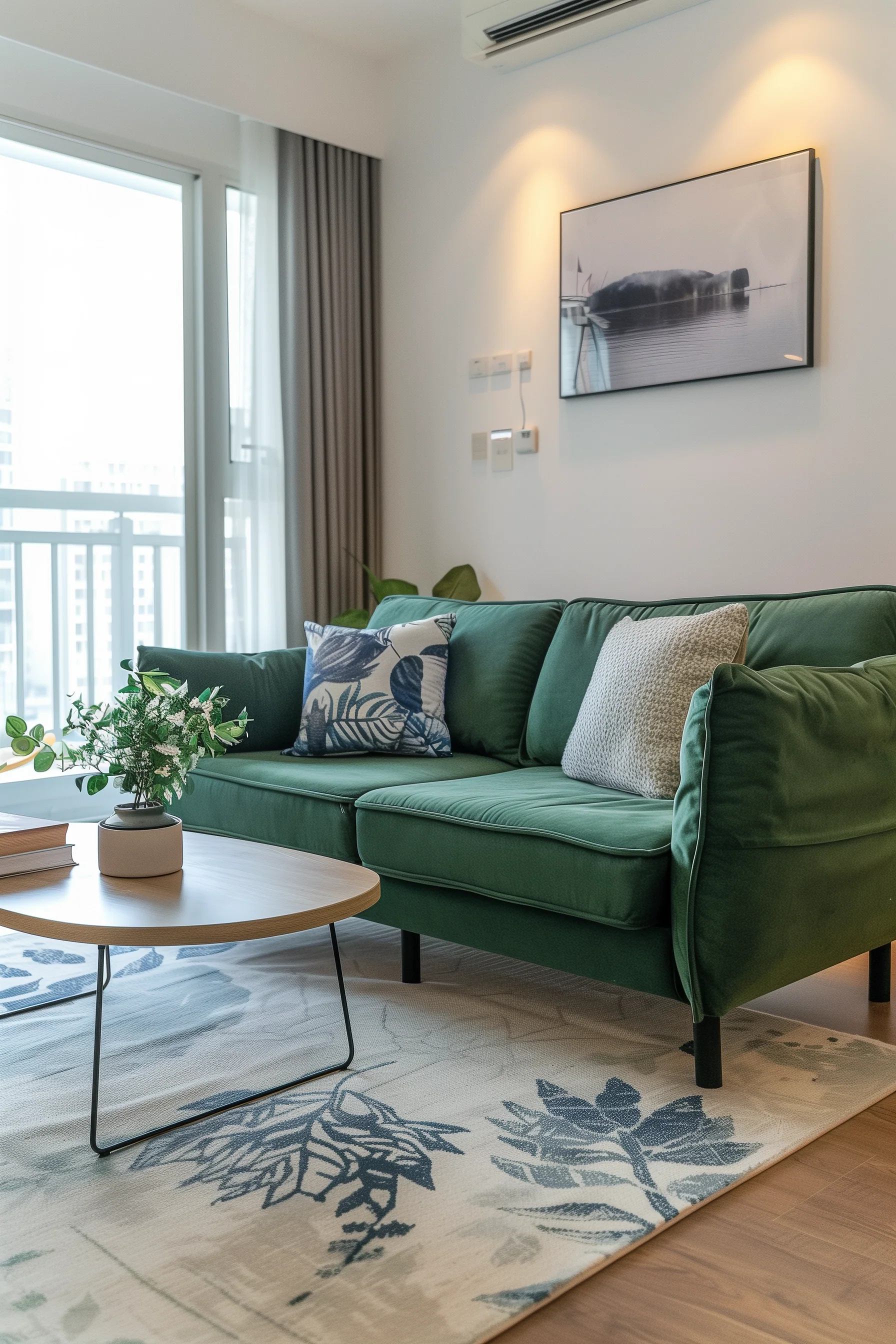 Green 2 Seater Sofa In Living Room Design Ideas