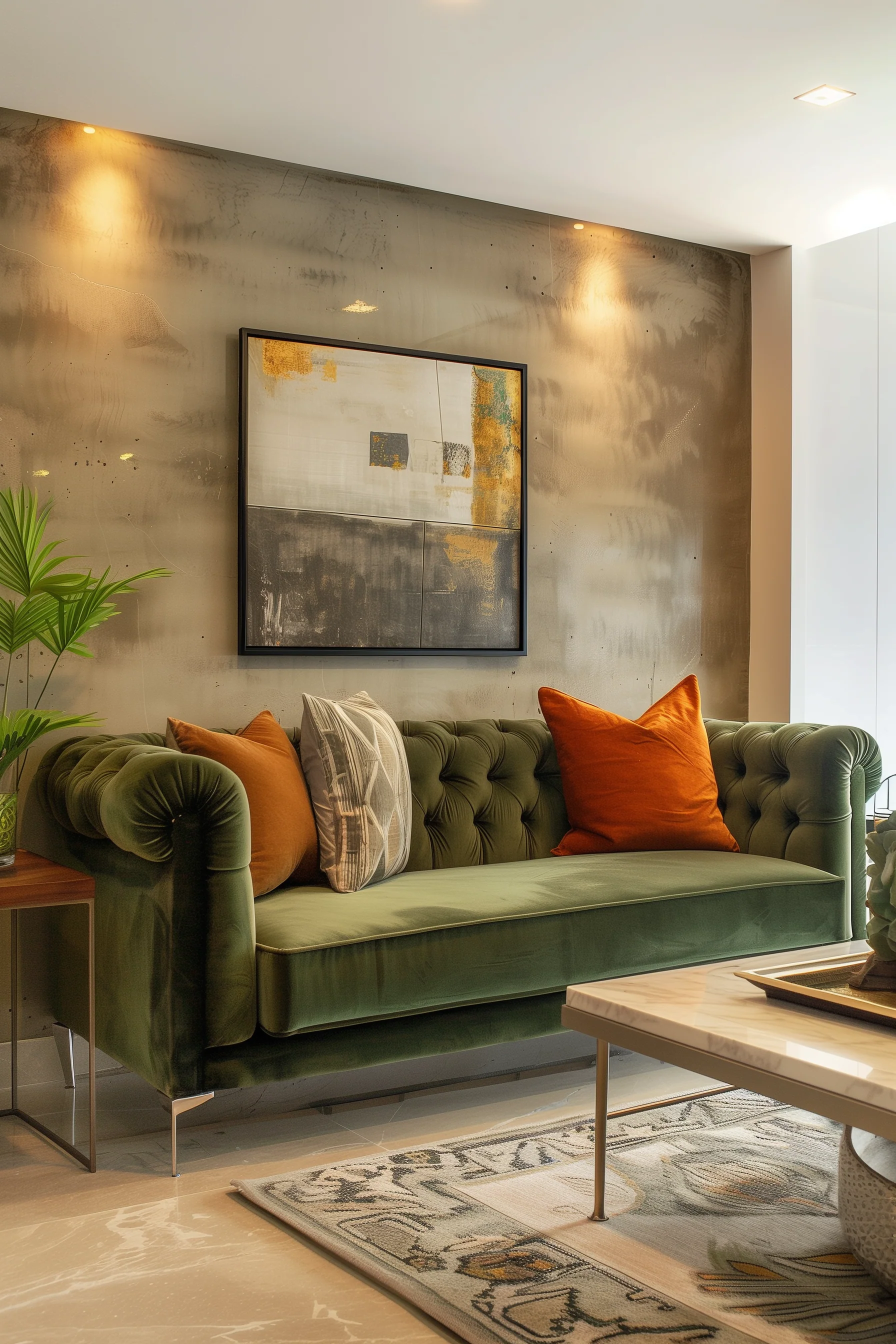 Moss Green Sofa In Living Room Design Ideas