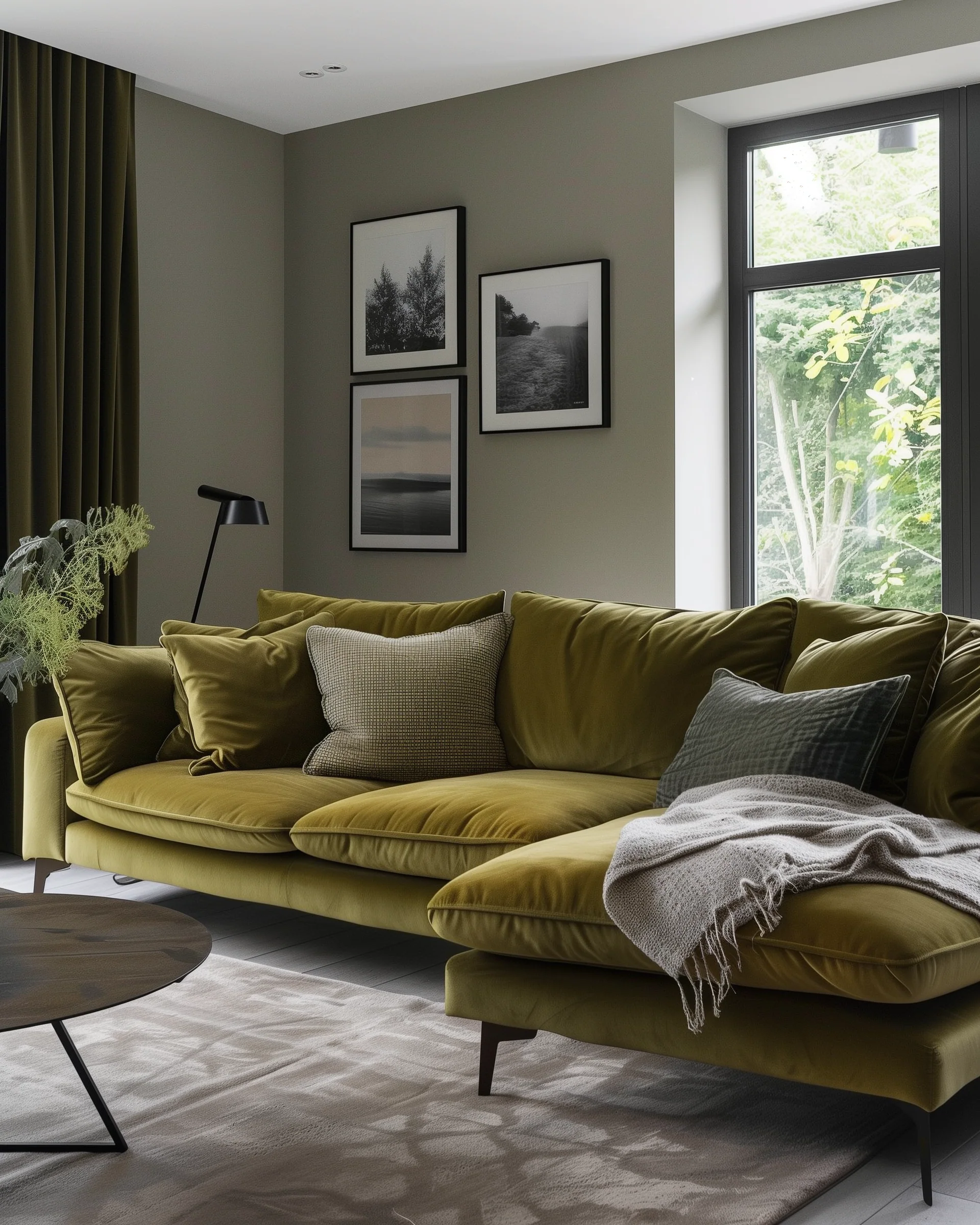 Olive Green Corner Sofa In Living Room Design Ideas