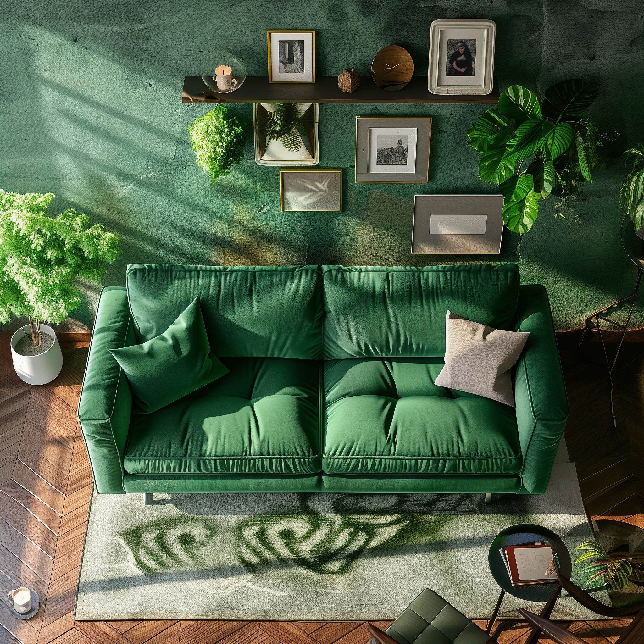 Top View Of Green Sofa In Living Room Design Ideas