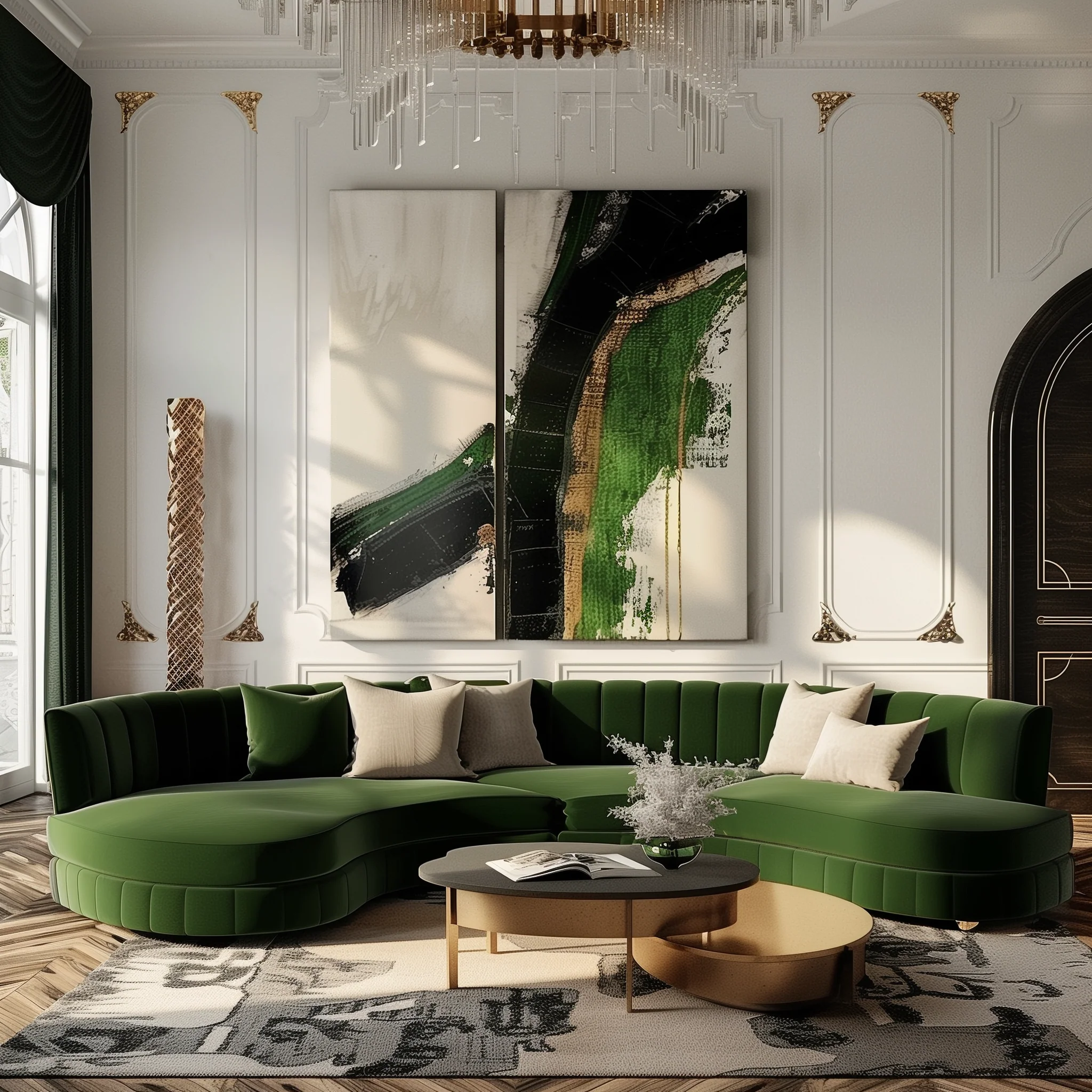 Curved Green Sofa In Living Room Design Ideas
