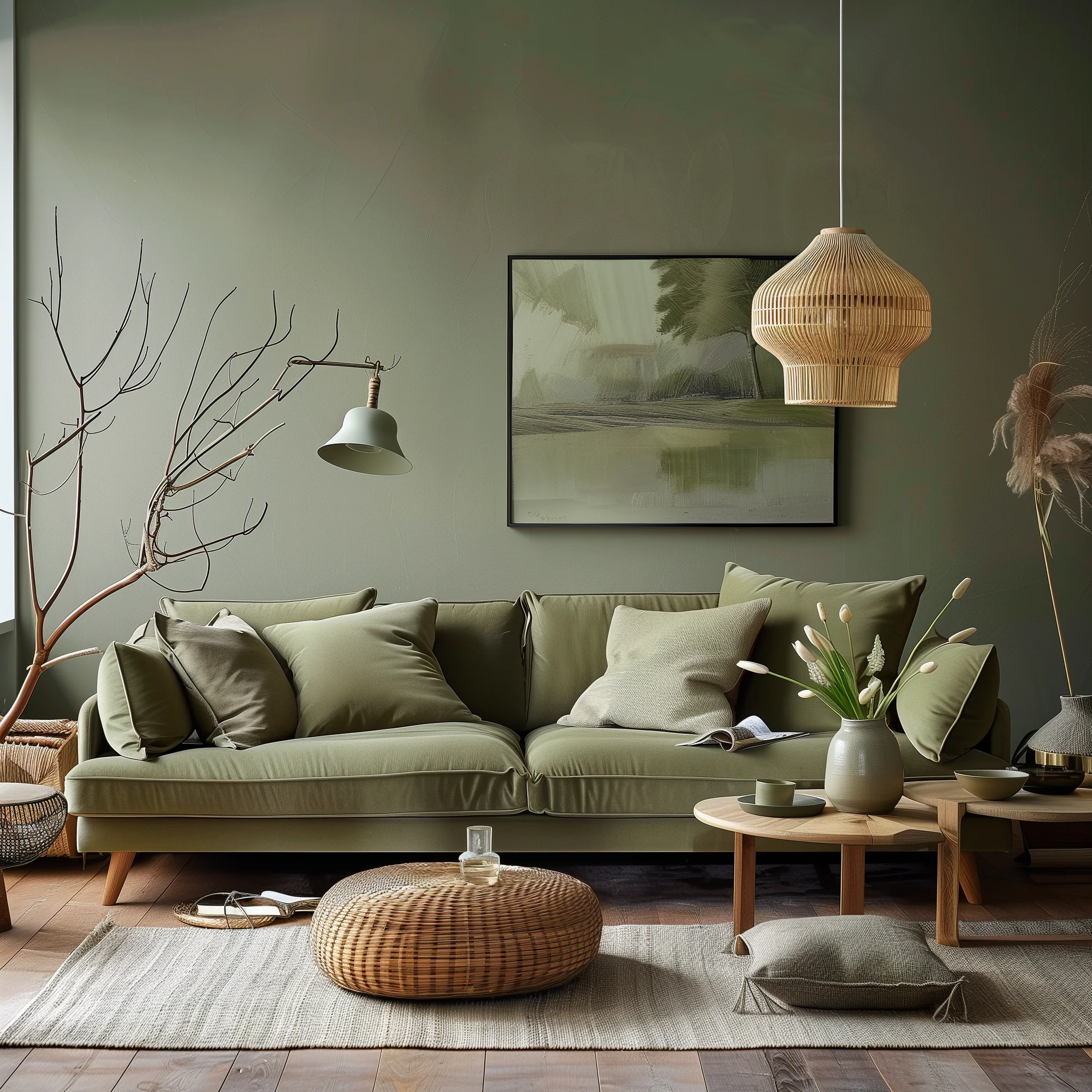 Light Olive Green Sofa In Living Room Design Ideas