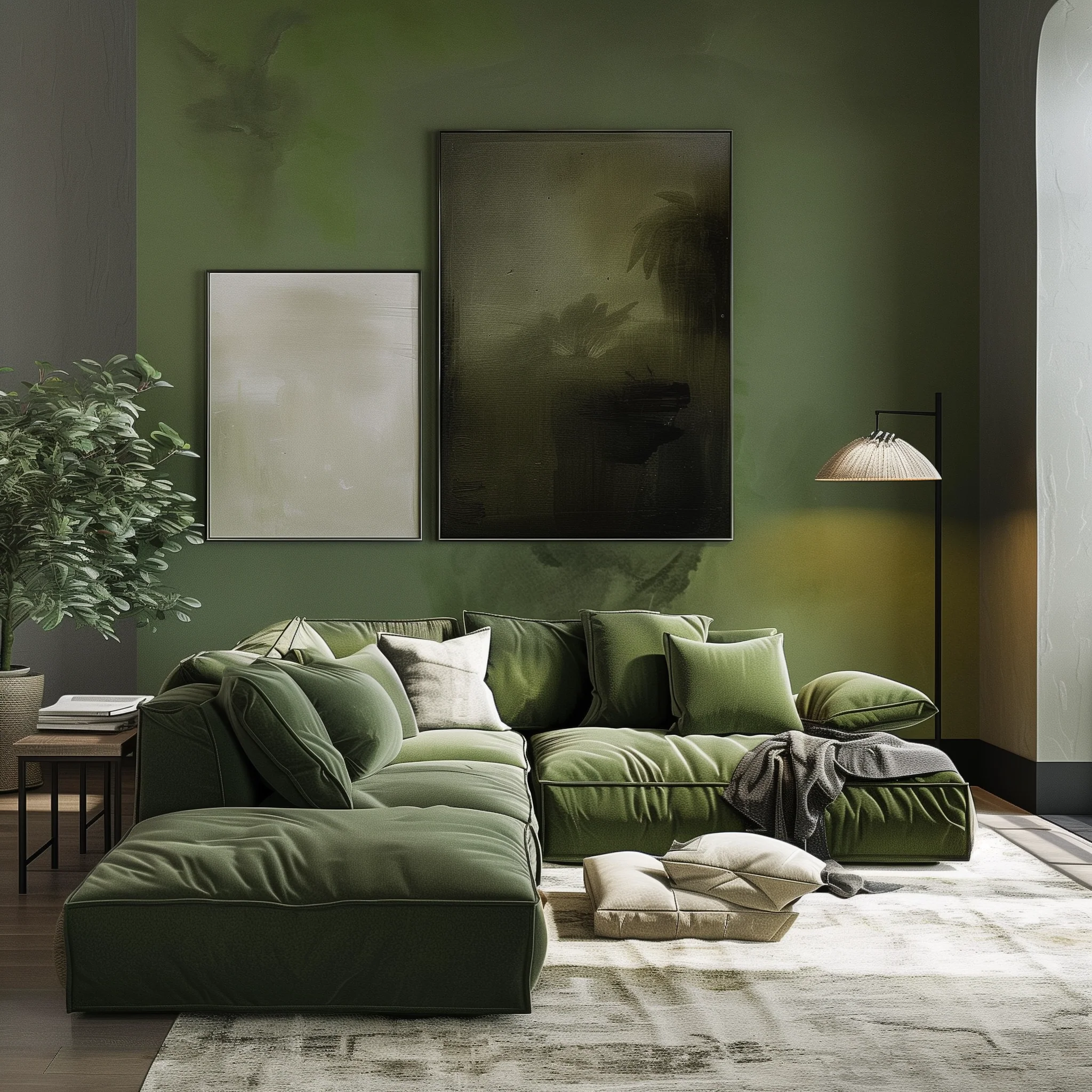 Army Green Sofa In Living Room Design Ideas