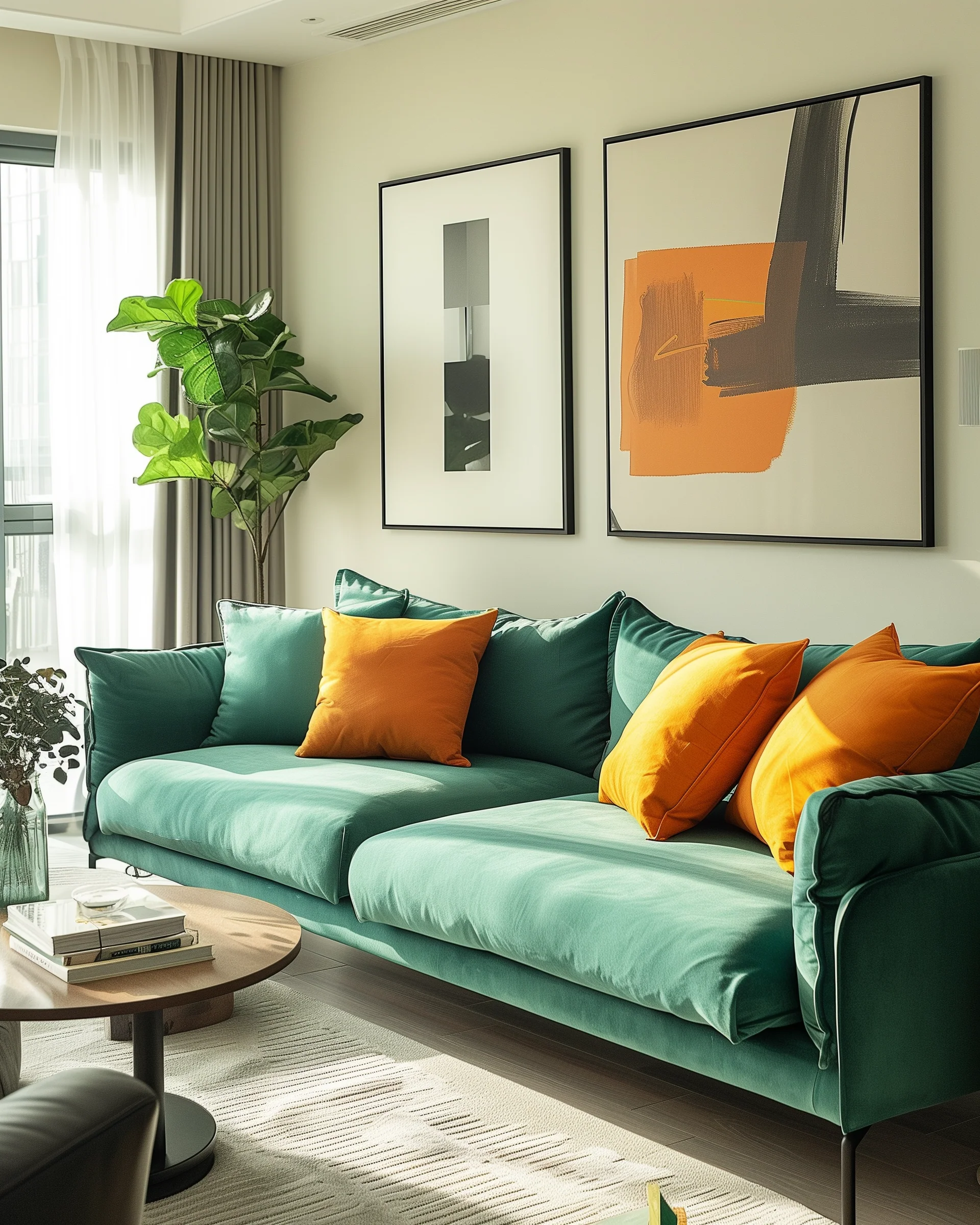 Blue Green Sofa In Living Room Design Ideas