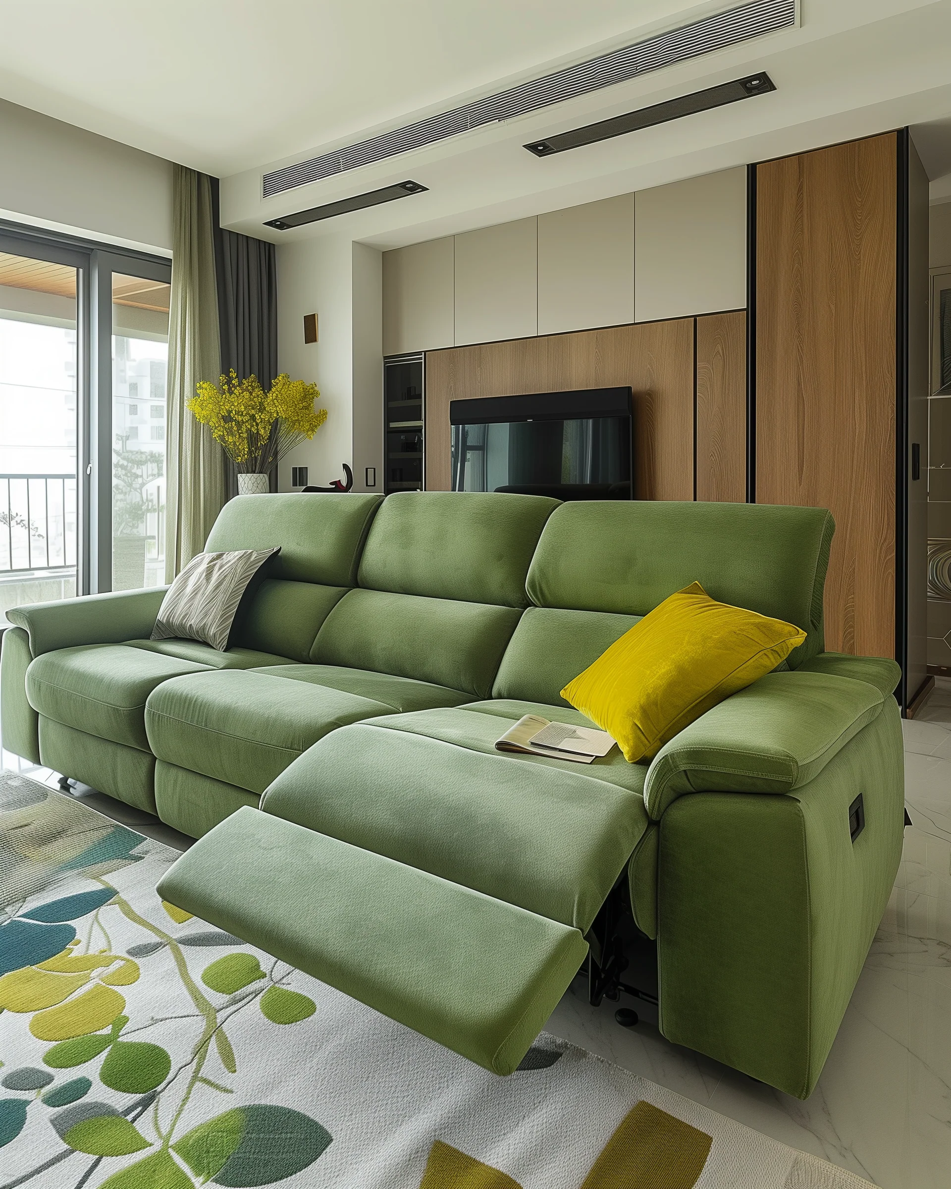 Green Reclining Sofa In Living Room Design Ideas