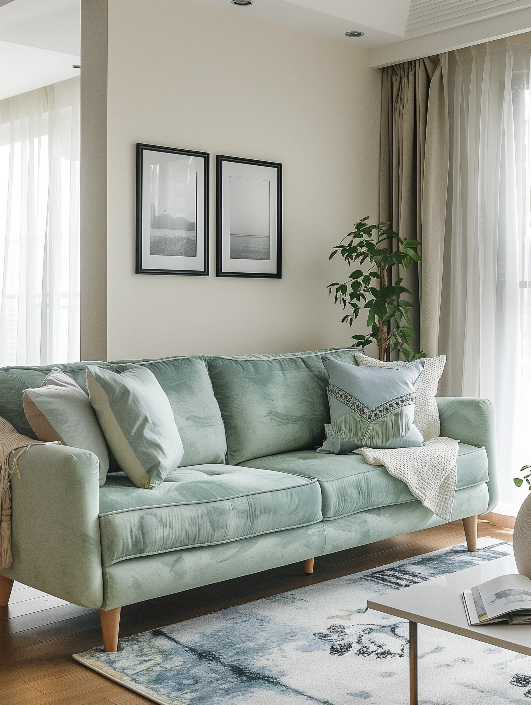 Mint Green Sofa In Living Room Design Ideas