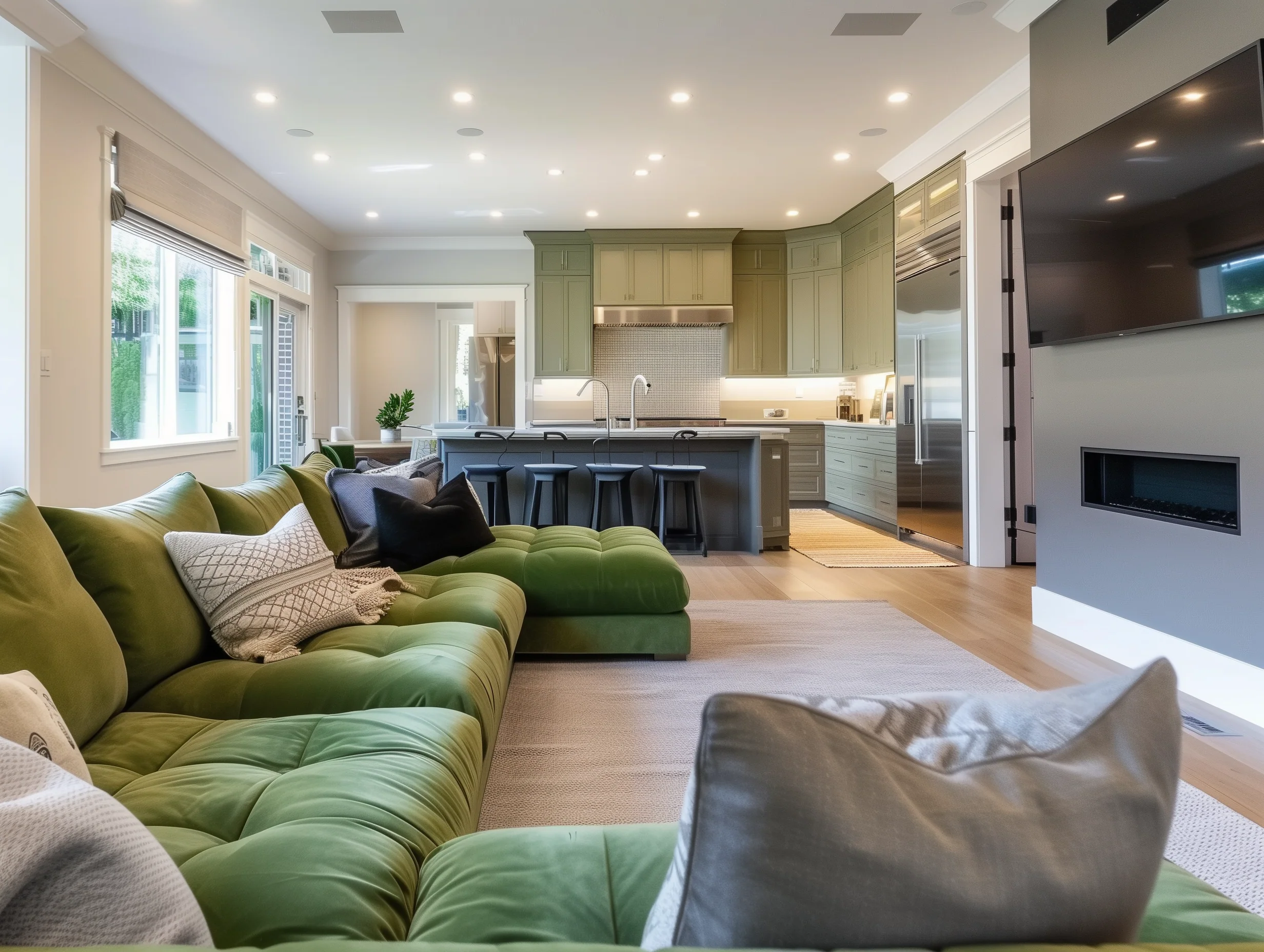 Green Sectional Sofa In Living Room Design Ideas