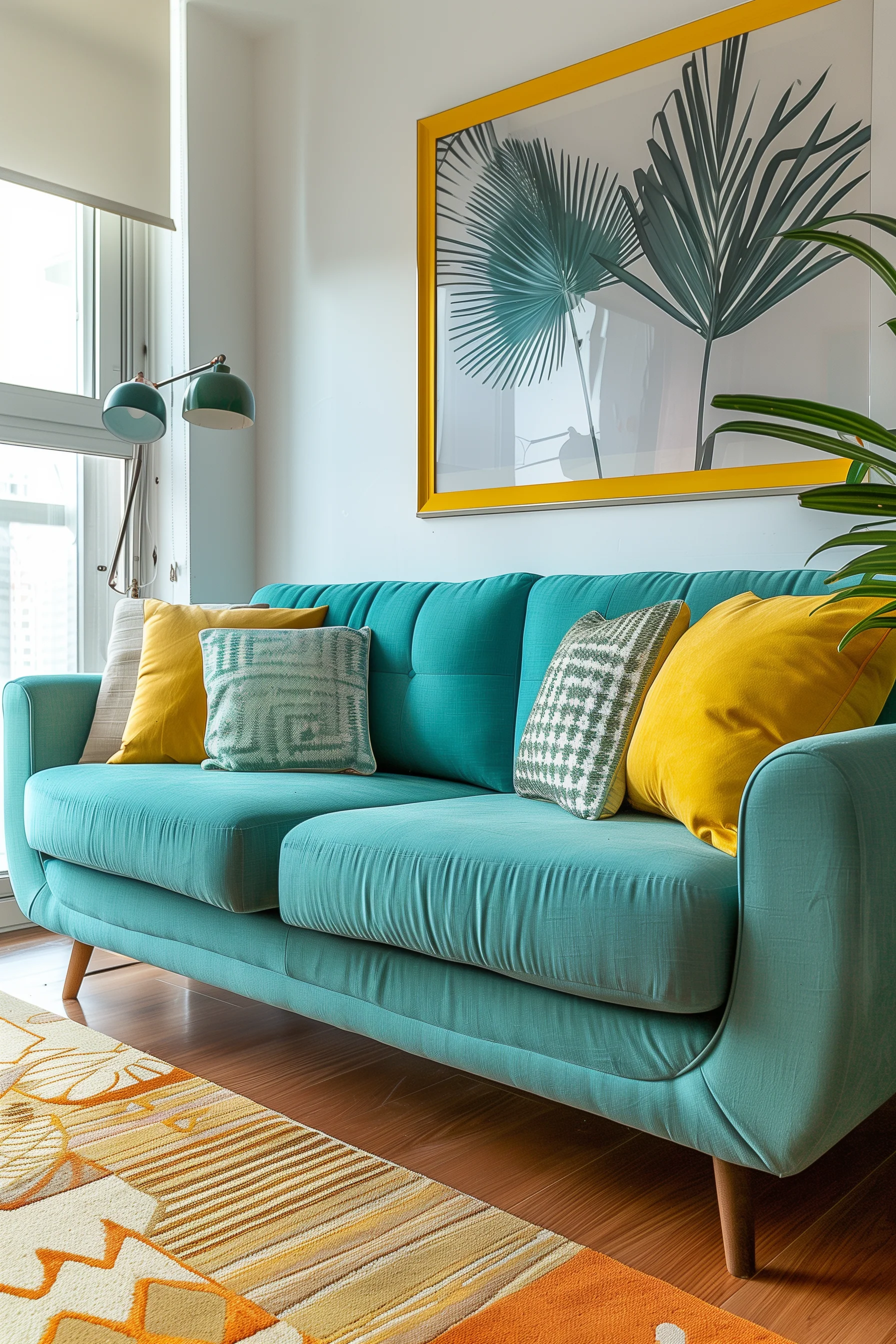 Turquoise Green Sofa In Living Room Design Ideas
