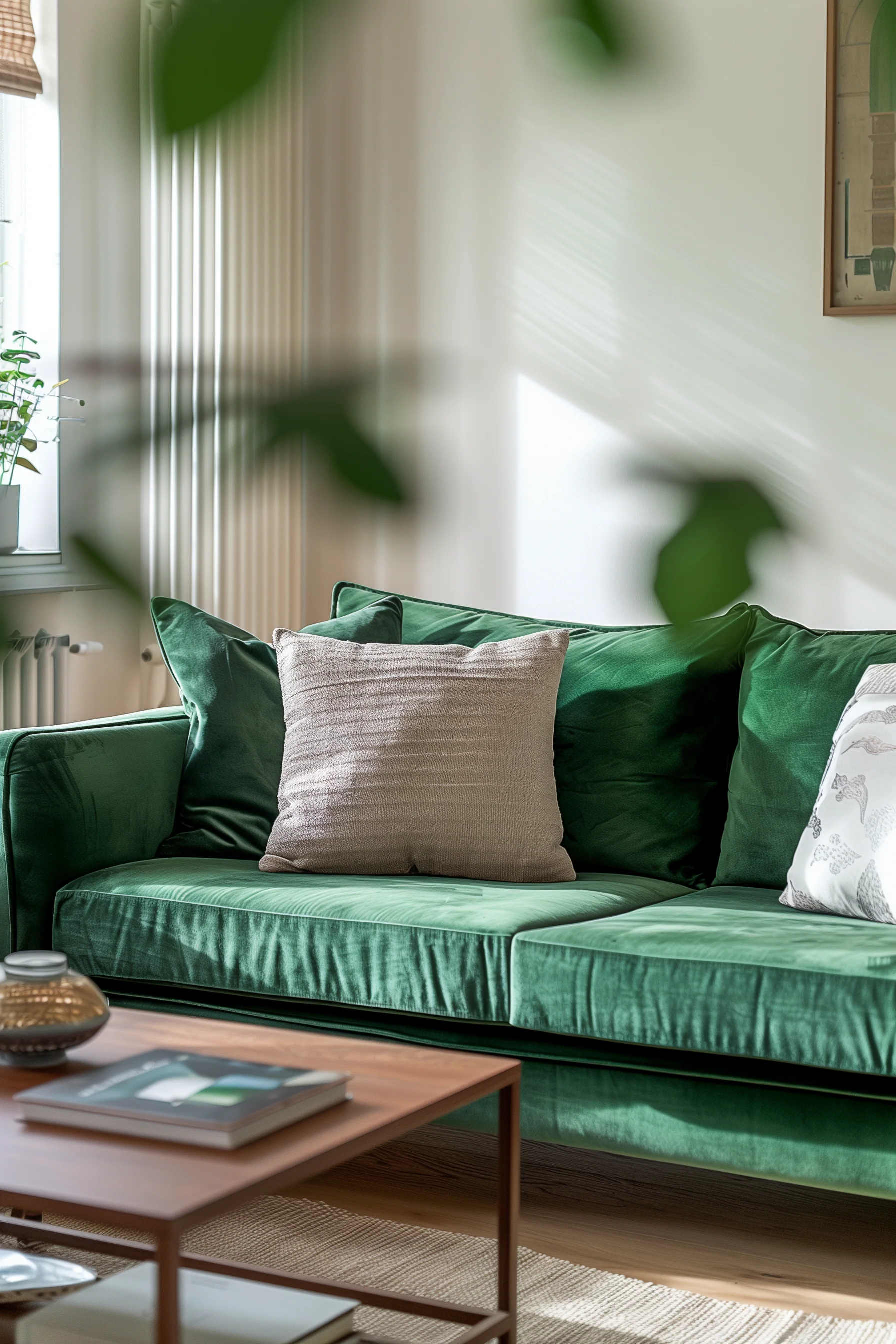 Green Fabric Sofa In Living Room Design Ideas