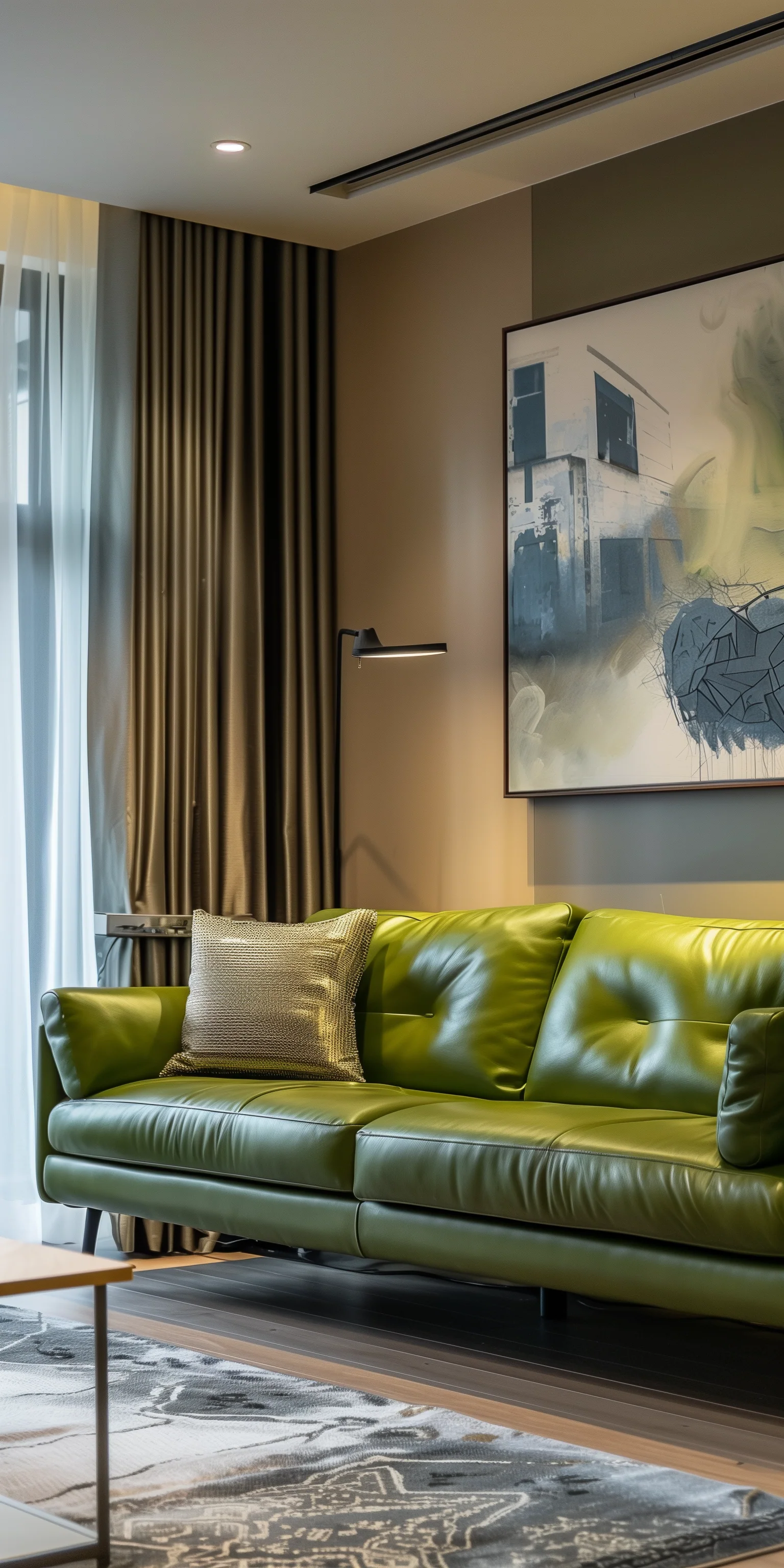 Green Leather Sofa In Living Room Design Ideas