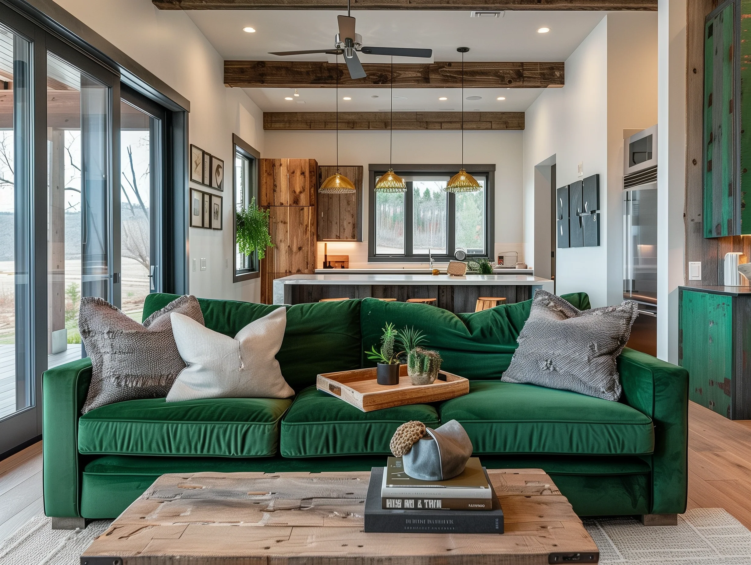 Rustic Green Sofa In Living Room Design Ideas