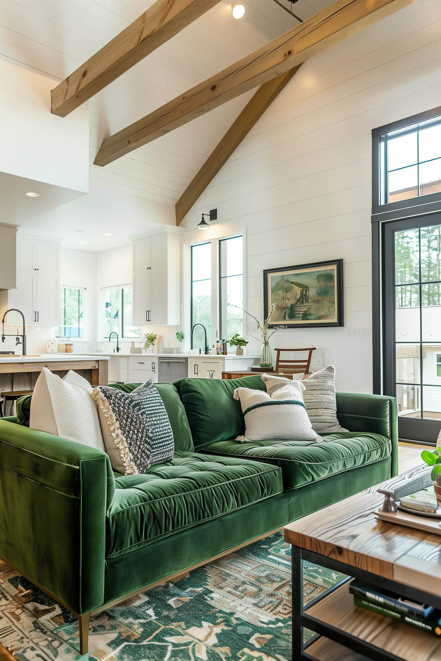 Farmhouse Green Sofa In Living Room Design Ideas