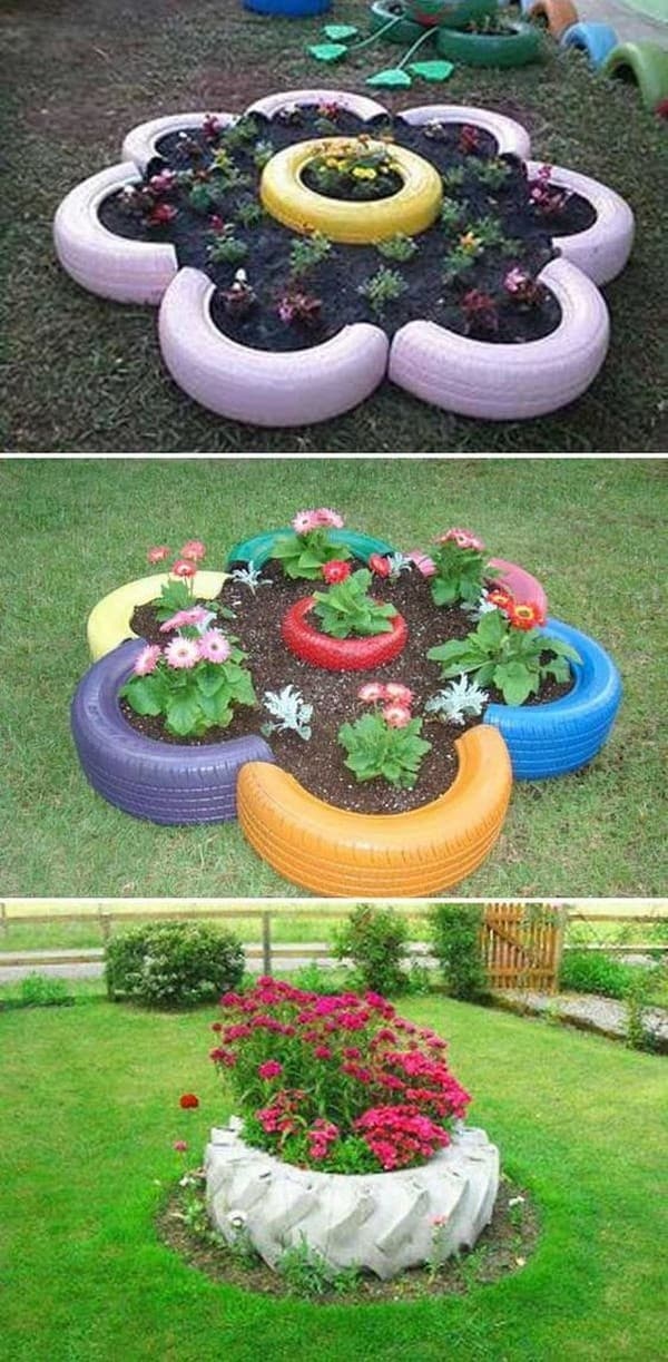 idées de jardin de pneus