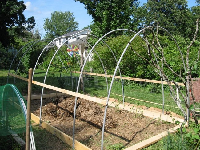 Serre faite de tuyaux en plastique