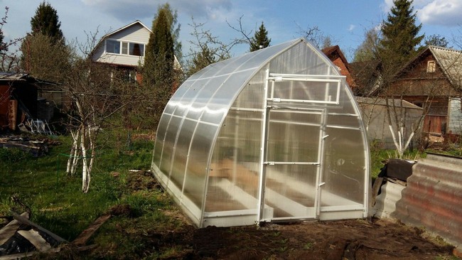 Serre faite de tuyaux en plastique