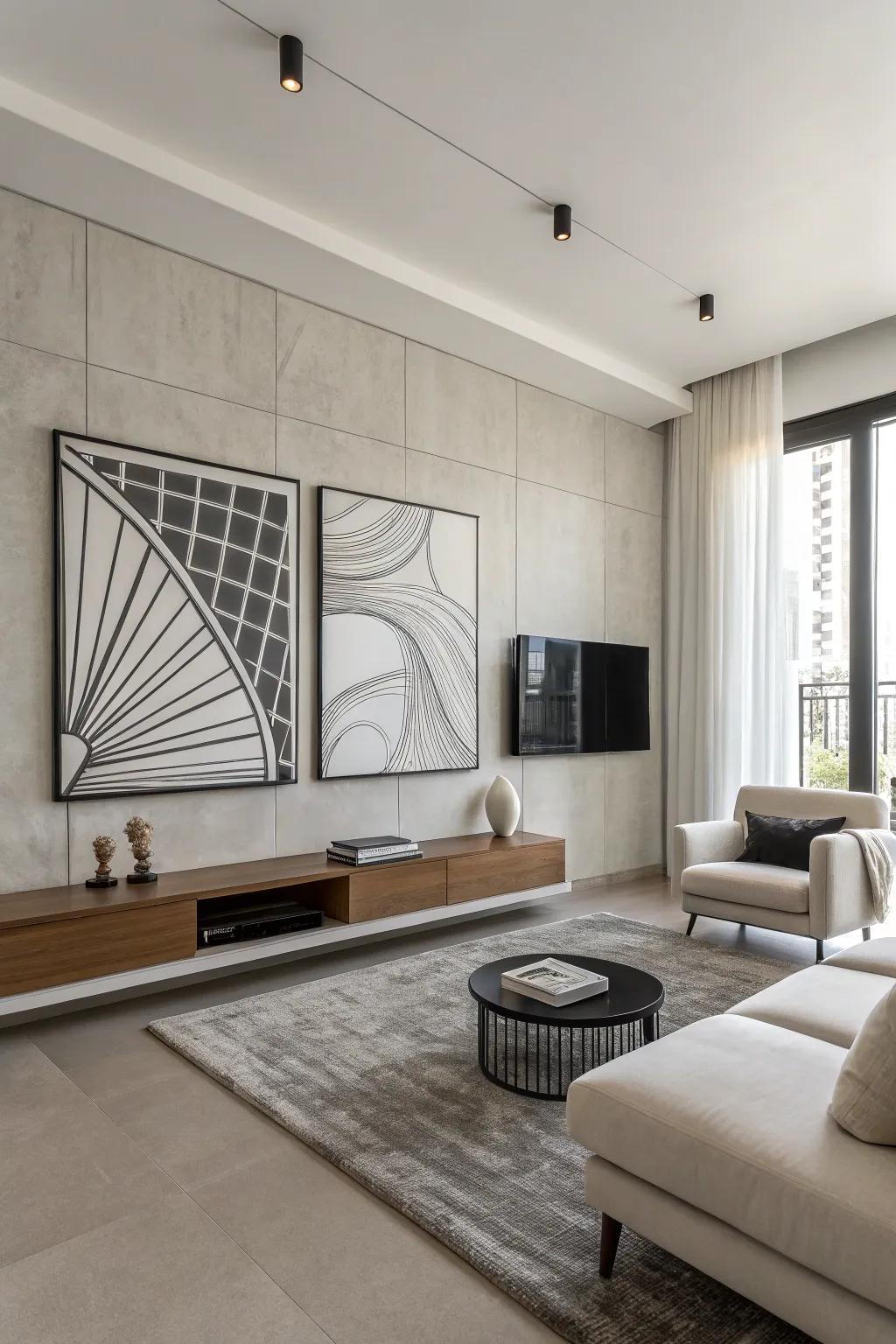 Monochrome minimalism exhibited in a modern living space