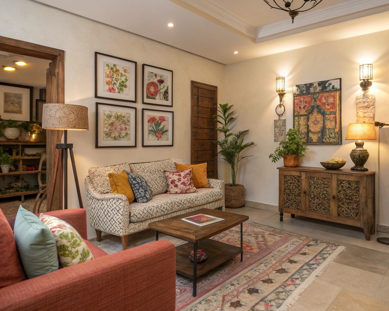 Contrasting elements blend seamlessly, creating depth and visual interest in a residential setting.