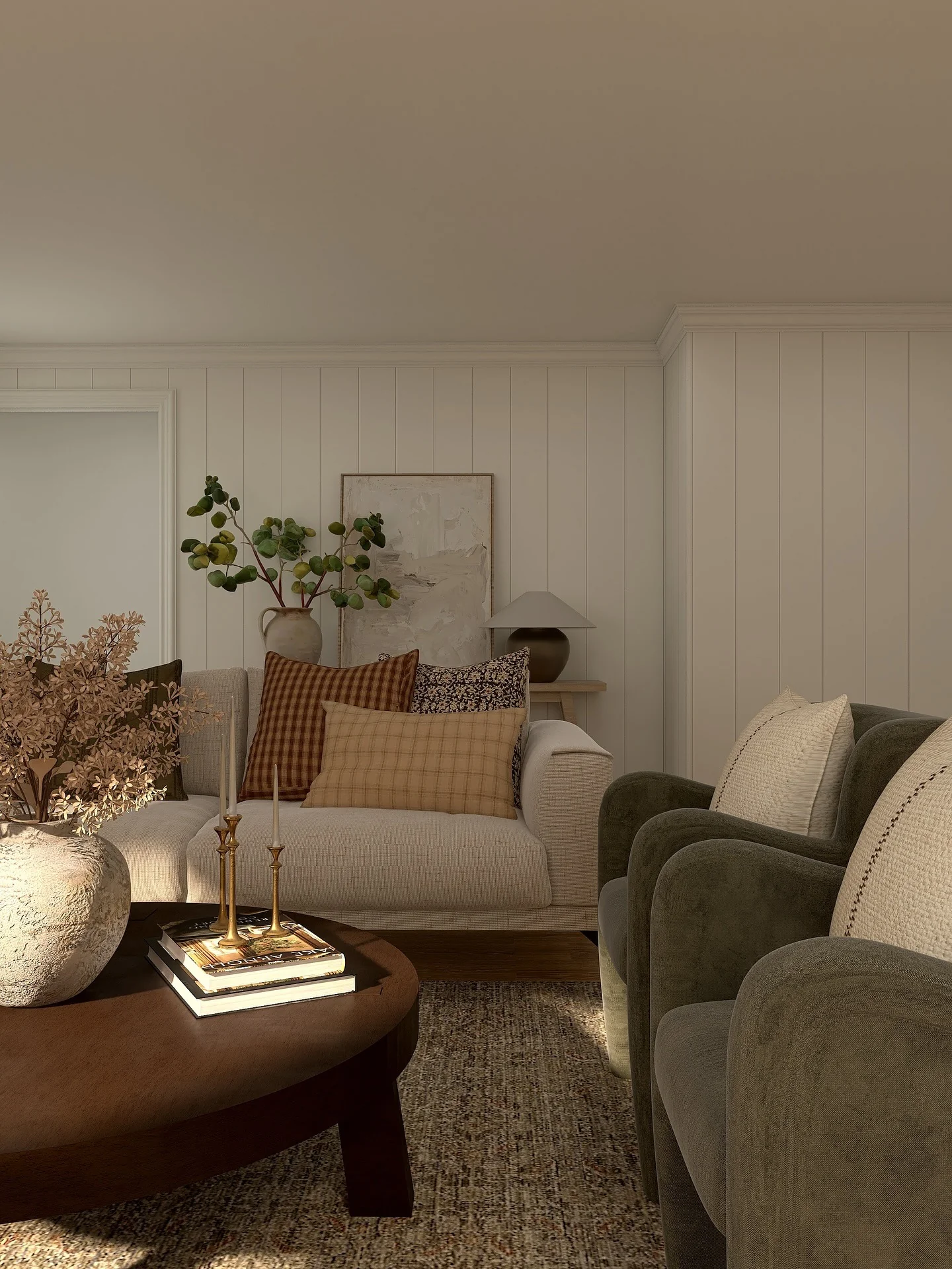 1. Warm Neutrals with Textural Layers (Brown and Gold Living Room Ideas)