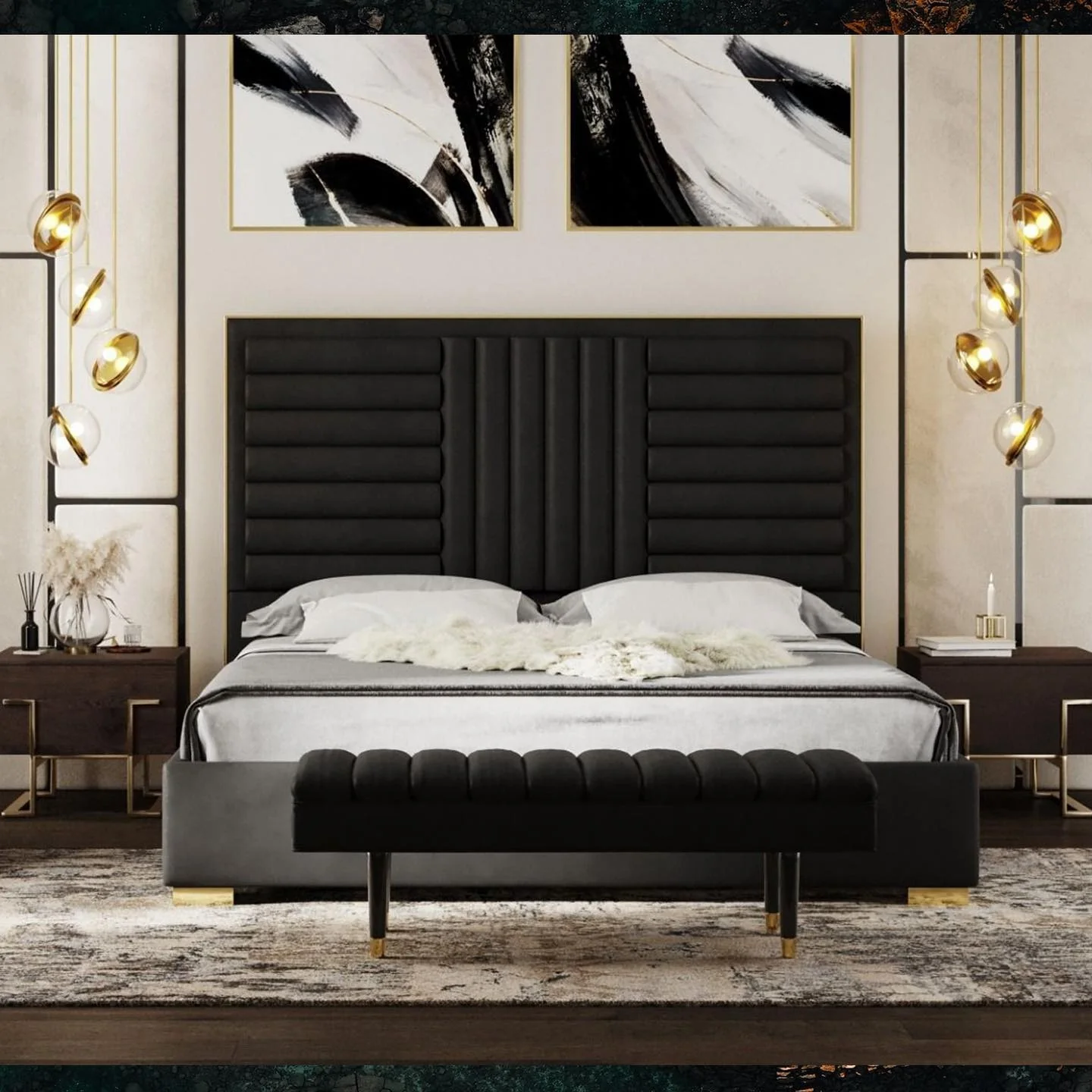 1. Modern Luxe Black Panel Bedroom (Bedroom Ideas with Black Furniture)