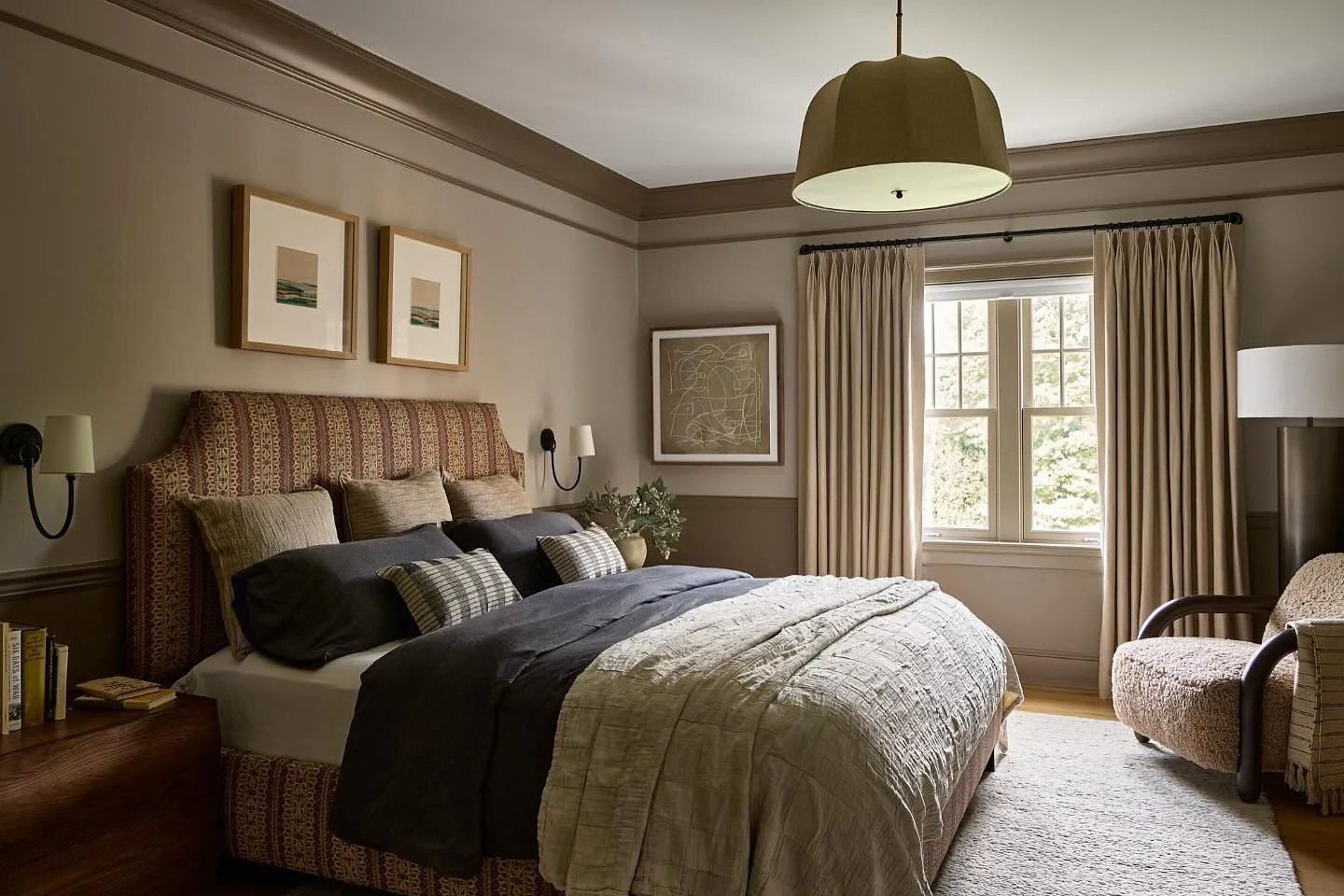 1. Warm Taupe Elegance with Traditional Charm (Black and Cream Bedroom Ideas)