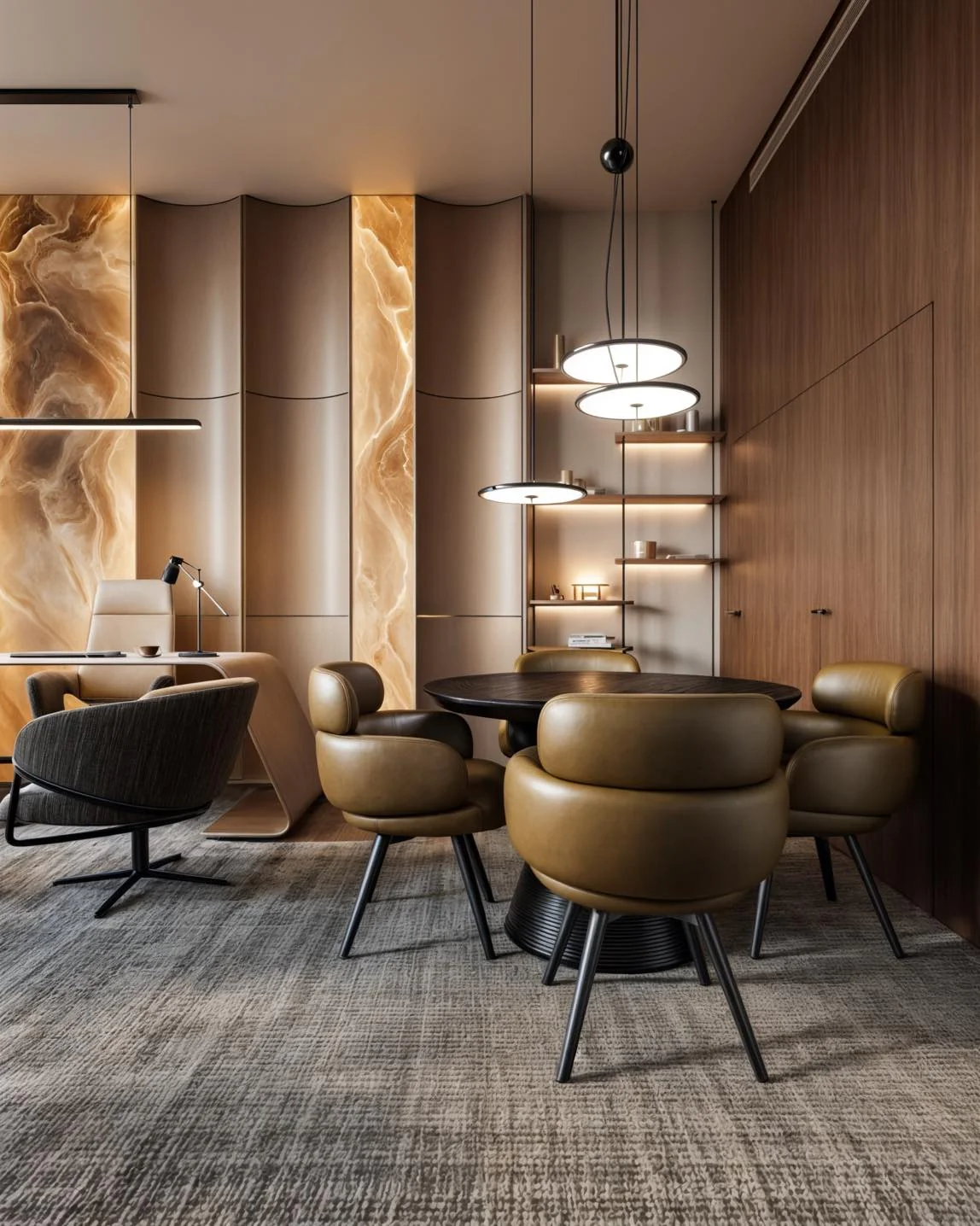 1. Warm Walnut and Onyx Executive Lounge (Office Guest Room Ideas)