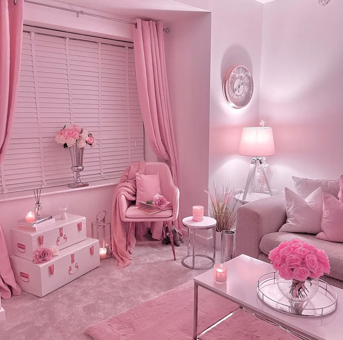 1. Blush Elegance in Monochrome Layers (Pink Living Room Ideas)