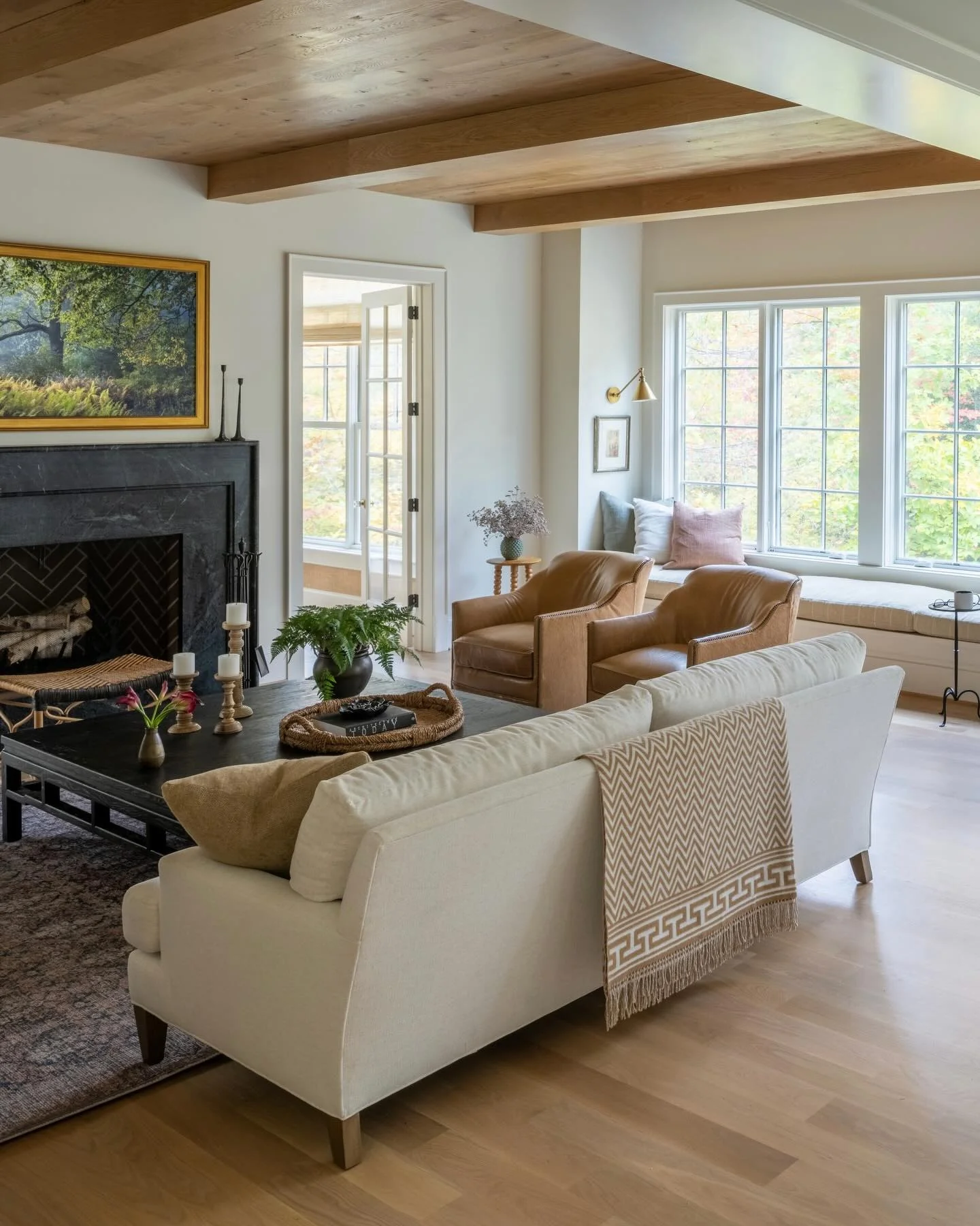 13. Transitional Living Room With Natural Wood and Cream Tones (Contemporary Small Living Room Ideas)