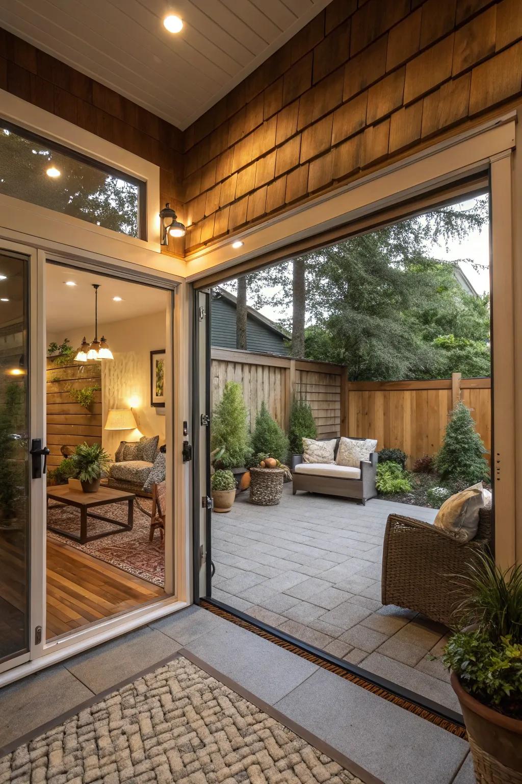 Create harmony between indoor and outdoor spaces with large sliding doors.