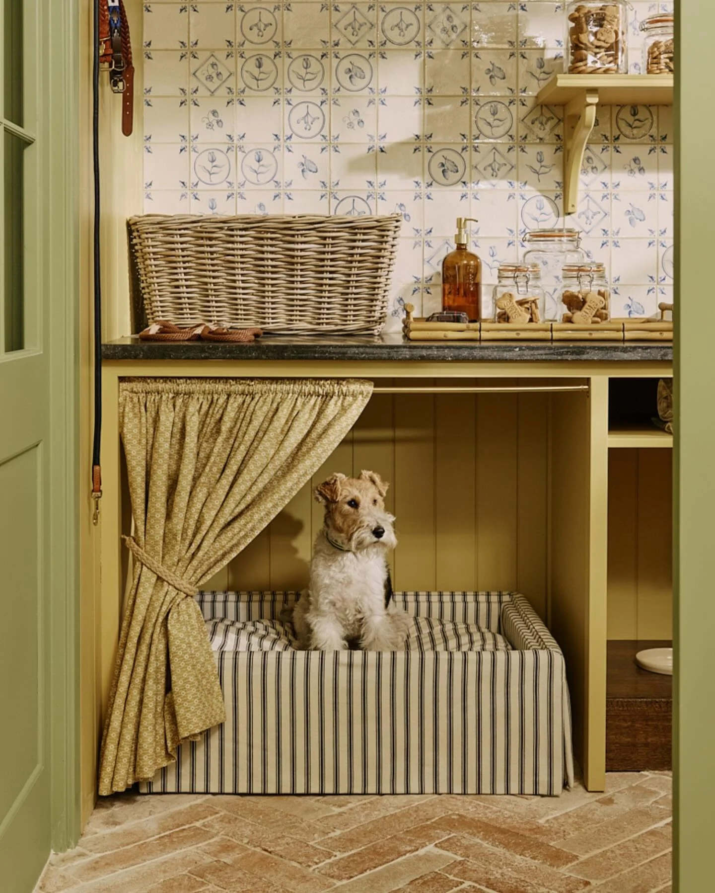 1. Classic Country Dog Nook in Warm Mustard and Sage (Dog Bedroom Ideas)