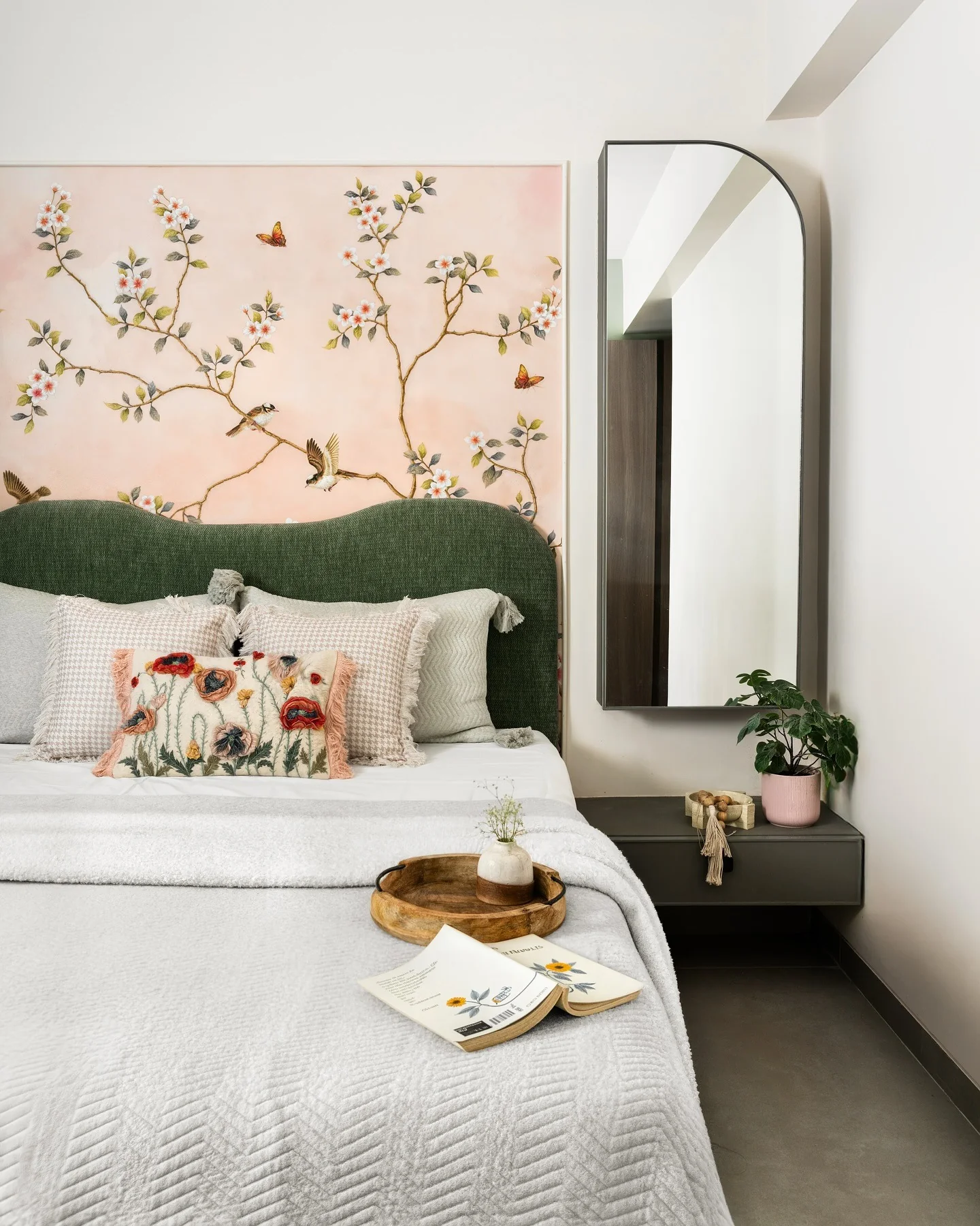 1. Blossom Retreat with Botanical Embroidery (Nature Bedroom Ideas)