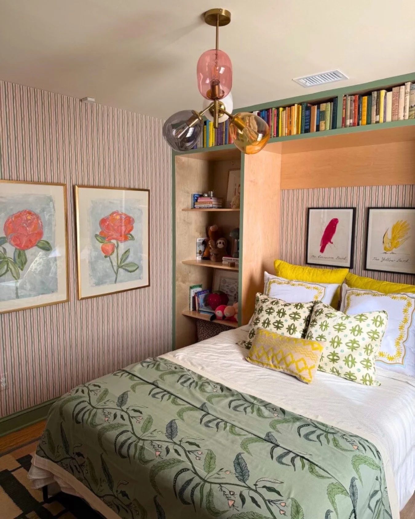 1. Botanical Pink and Green Reading Nook Bedroom (Pink and Green Bedroom Ideas)