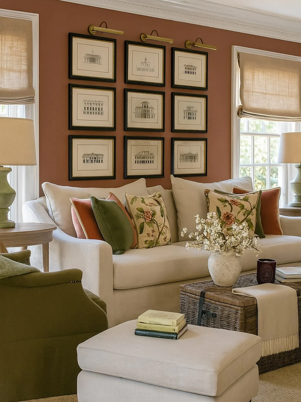 1. Warm Classic Charm in Terracotta and Olive (Aesthetic Living Room Ideas)