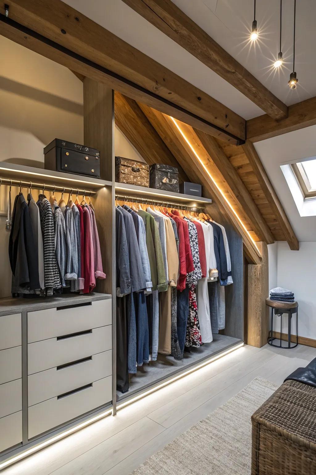 Floating hangers offer a sleek solution for limited spaces.