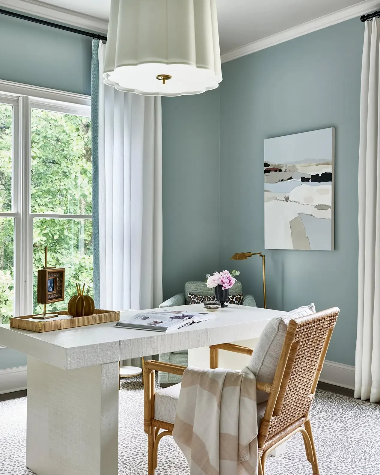 4. Soft Sage Workspace with Organic Accents (Bright Office Ideas)