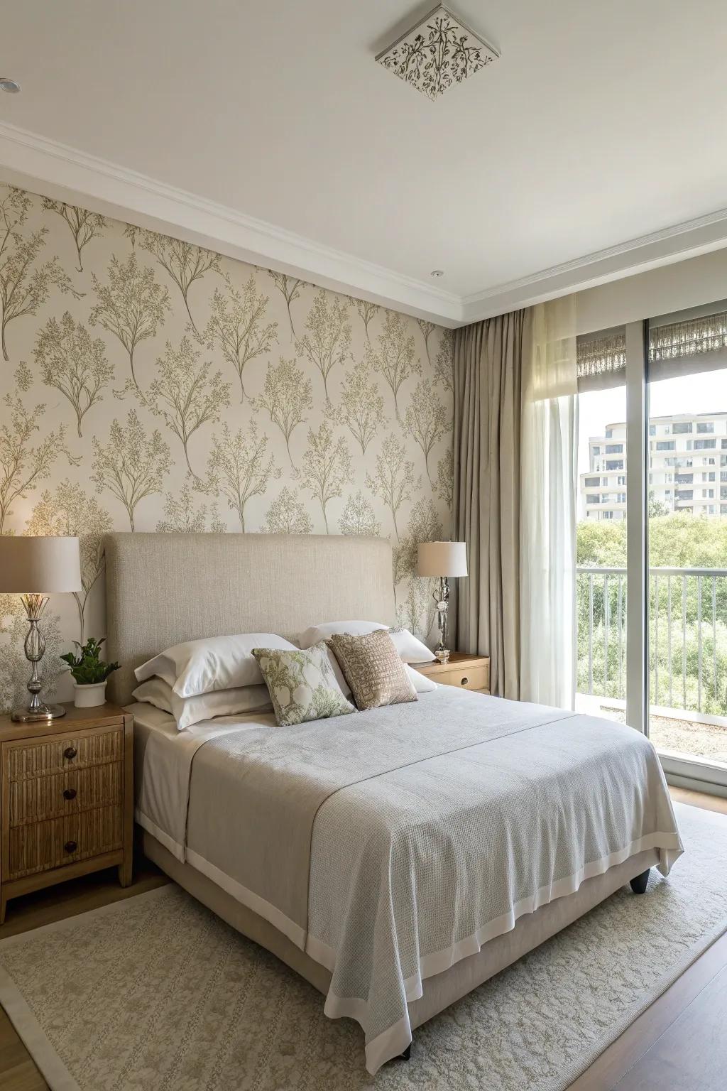 Neutral tones evoke a serene and calming bedroom environment.