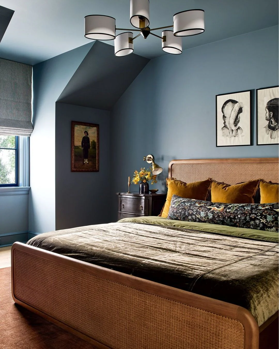 1. Rustic Elegance with Velvet Accents (Moody Bedroom Ideas)