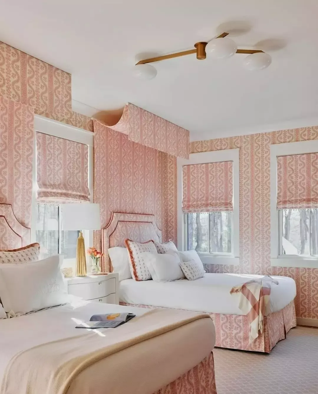 15. Pink Pattern Harmony with Classic Warmth (Wallpaper Ideas for Bedroom)