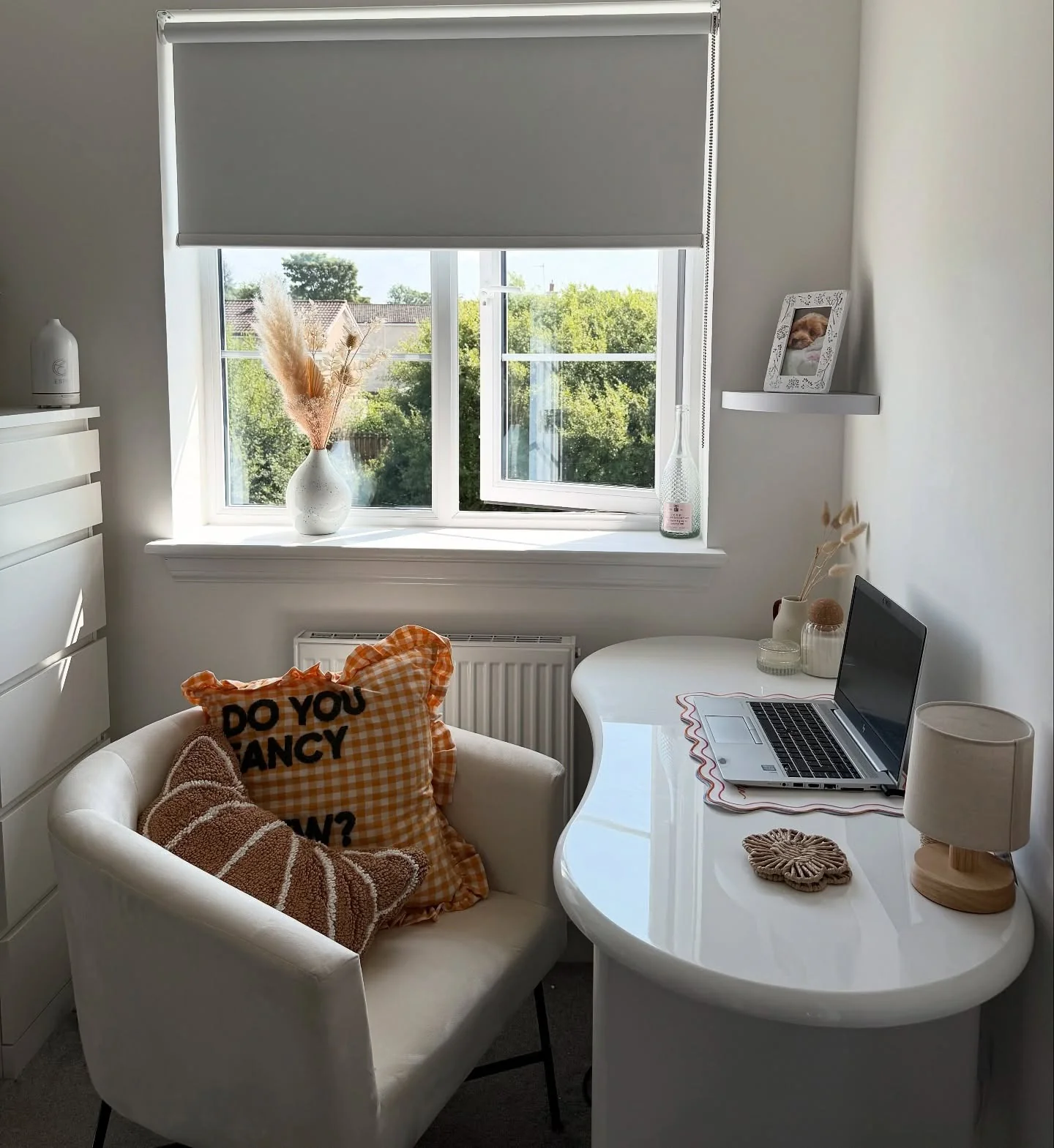 1. Sunlit Minimalist Corner Office (Home Office Ideas for Her)