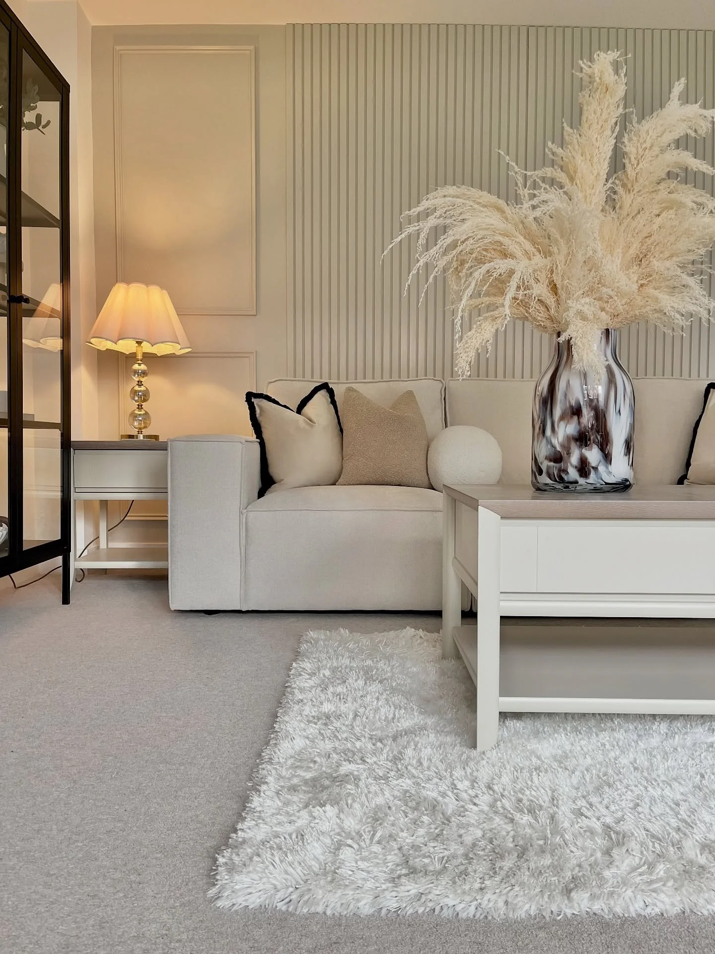 1. Neutral Layers with Pampas Texture (Beige Couch Living Room Ideas)