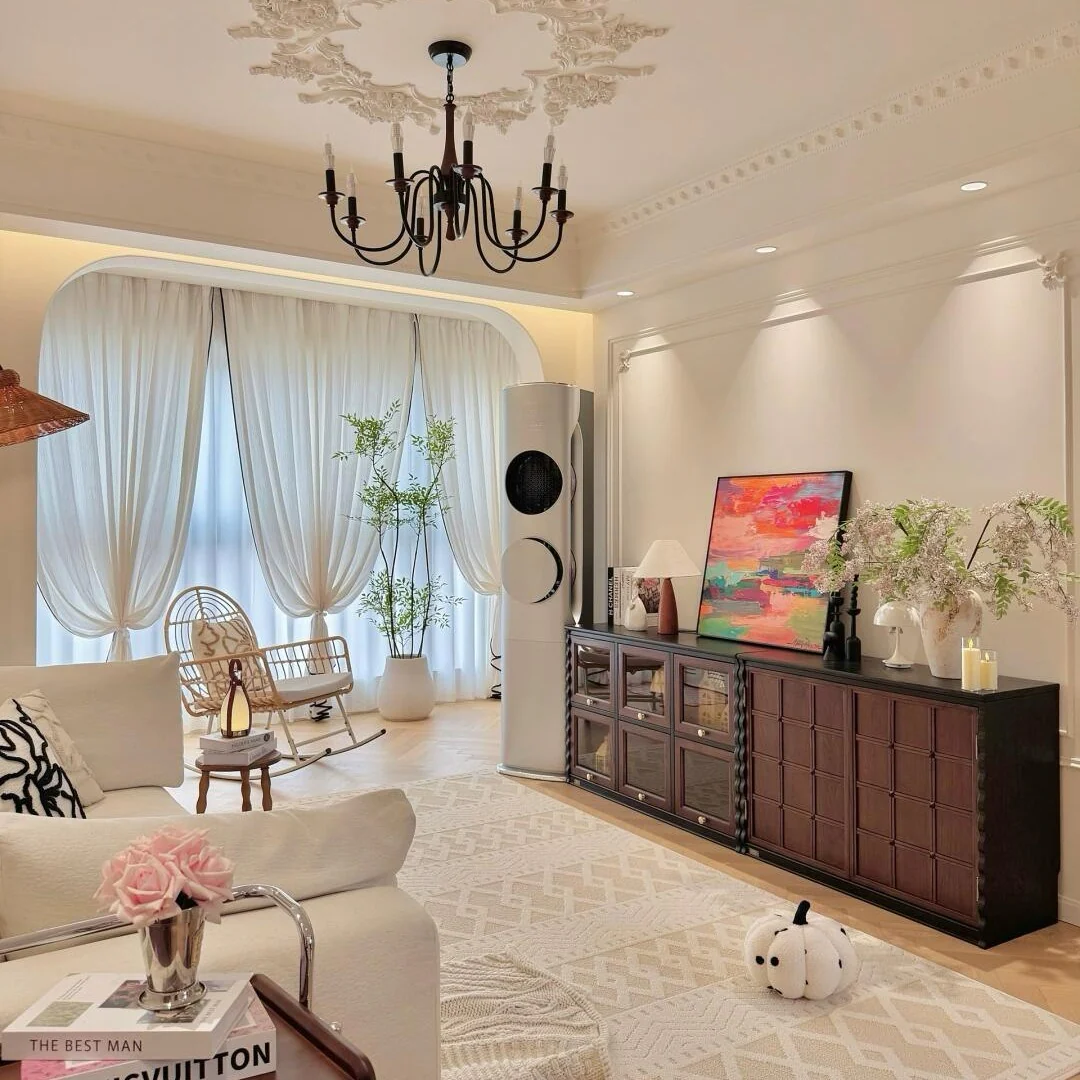 1. Modern Classic with Korean Elegance in Ivory and Walnut (Home Decor Ideas for Living Room)