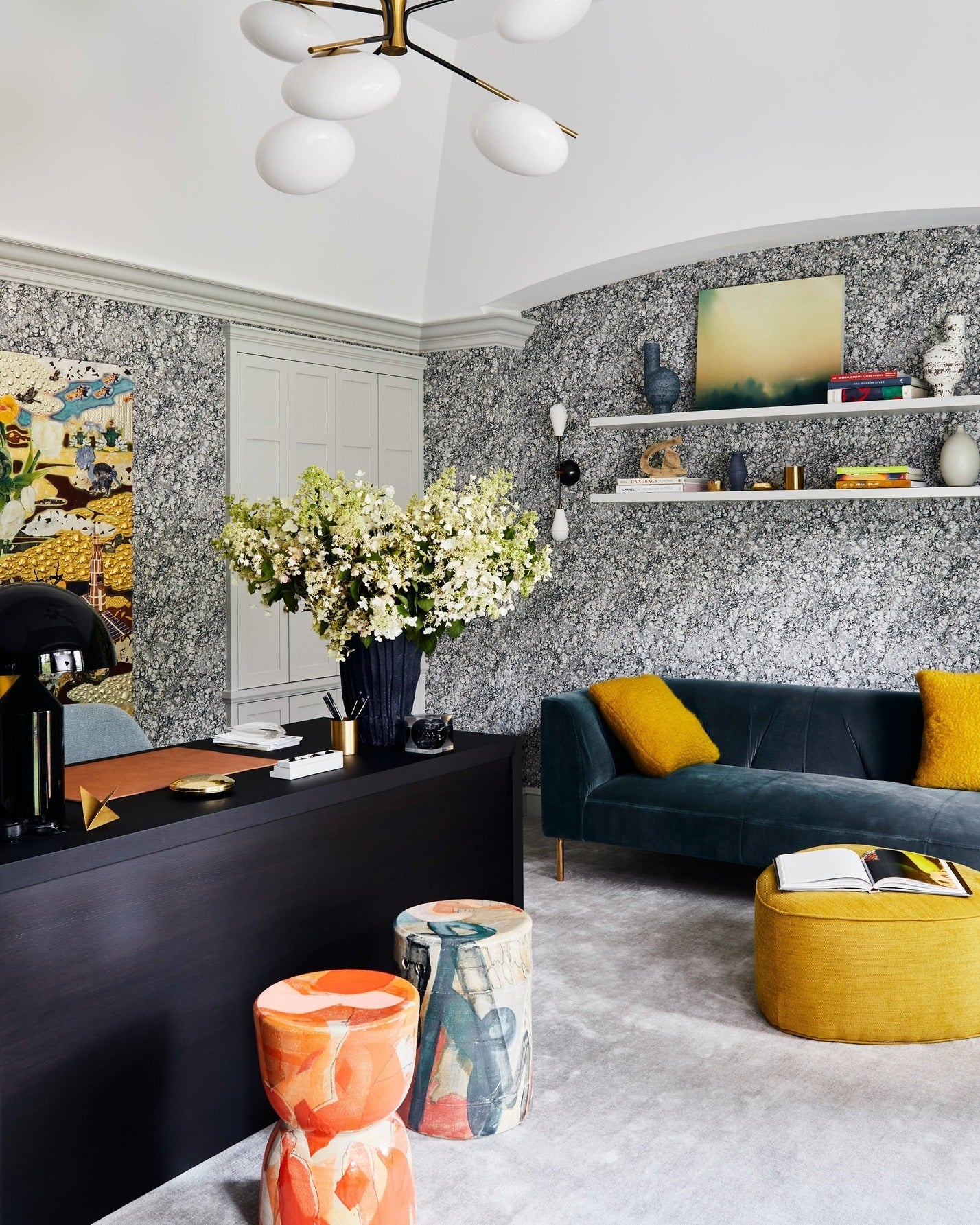 1. Modern Floral Executive Office in Charcoal and Soft White (Elegant Office Ideas)