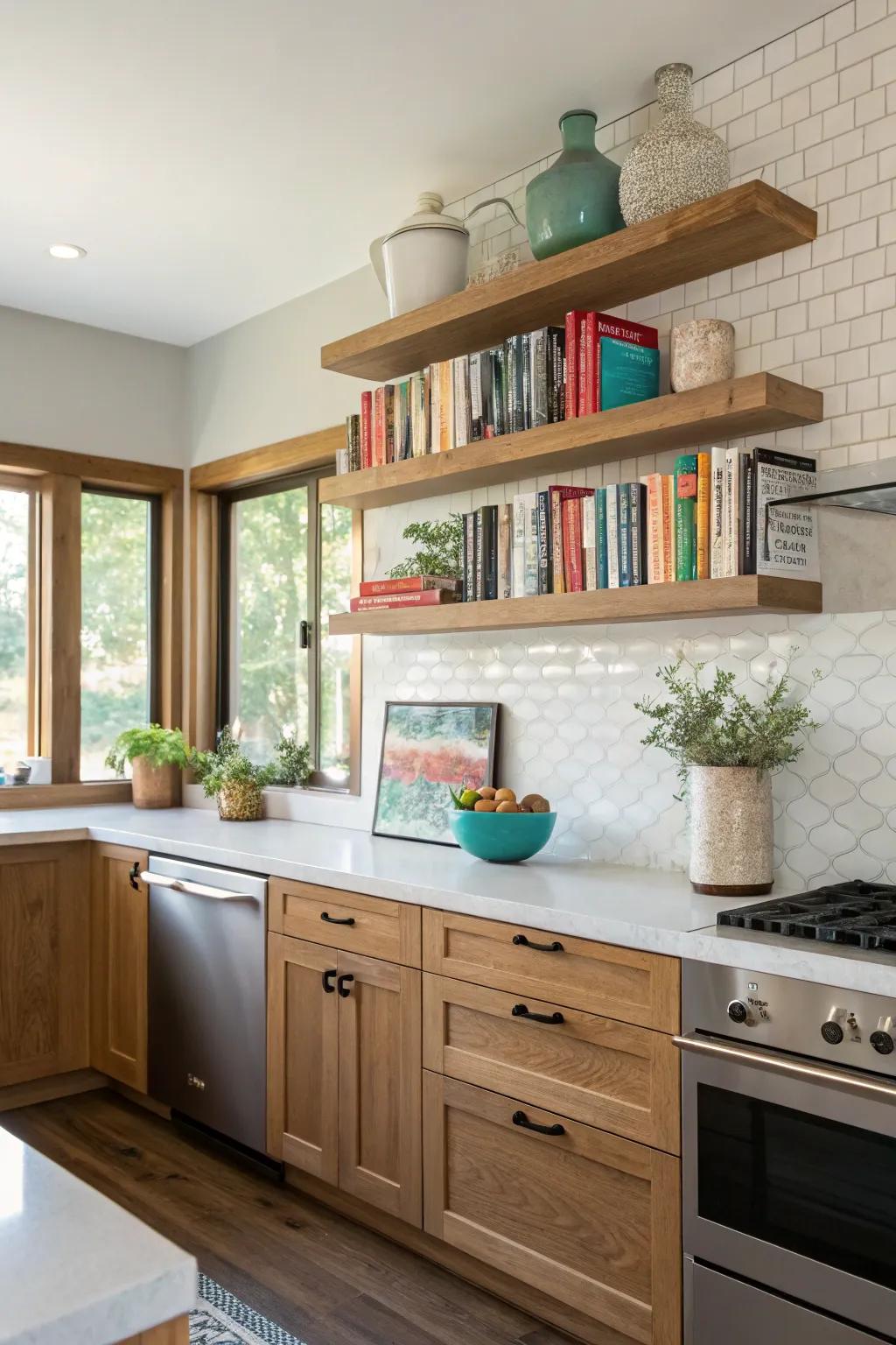 Unattached ledges present elegant storing solutions.