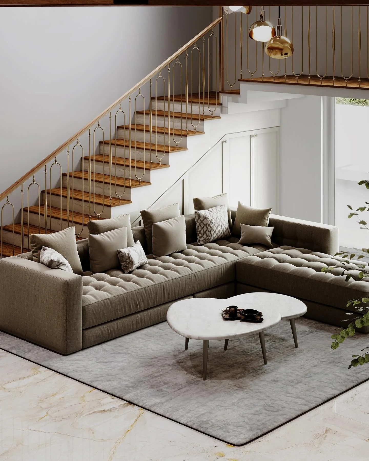 1. Sculpted Modern Elegance in Taupe (Sectional Living Room Ideas)