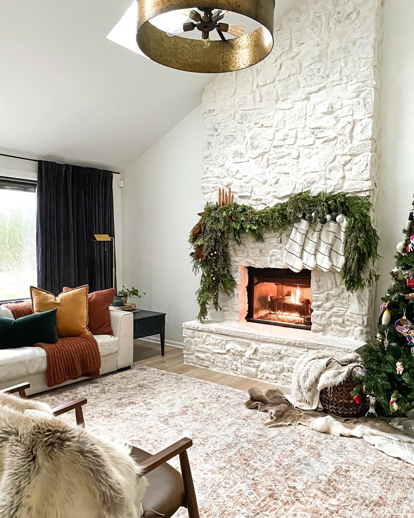 1. Whitewashed Stone Fireplace with Natural Accents (Fireplace Living Room Ideas)