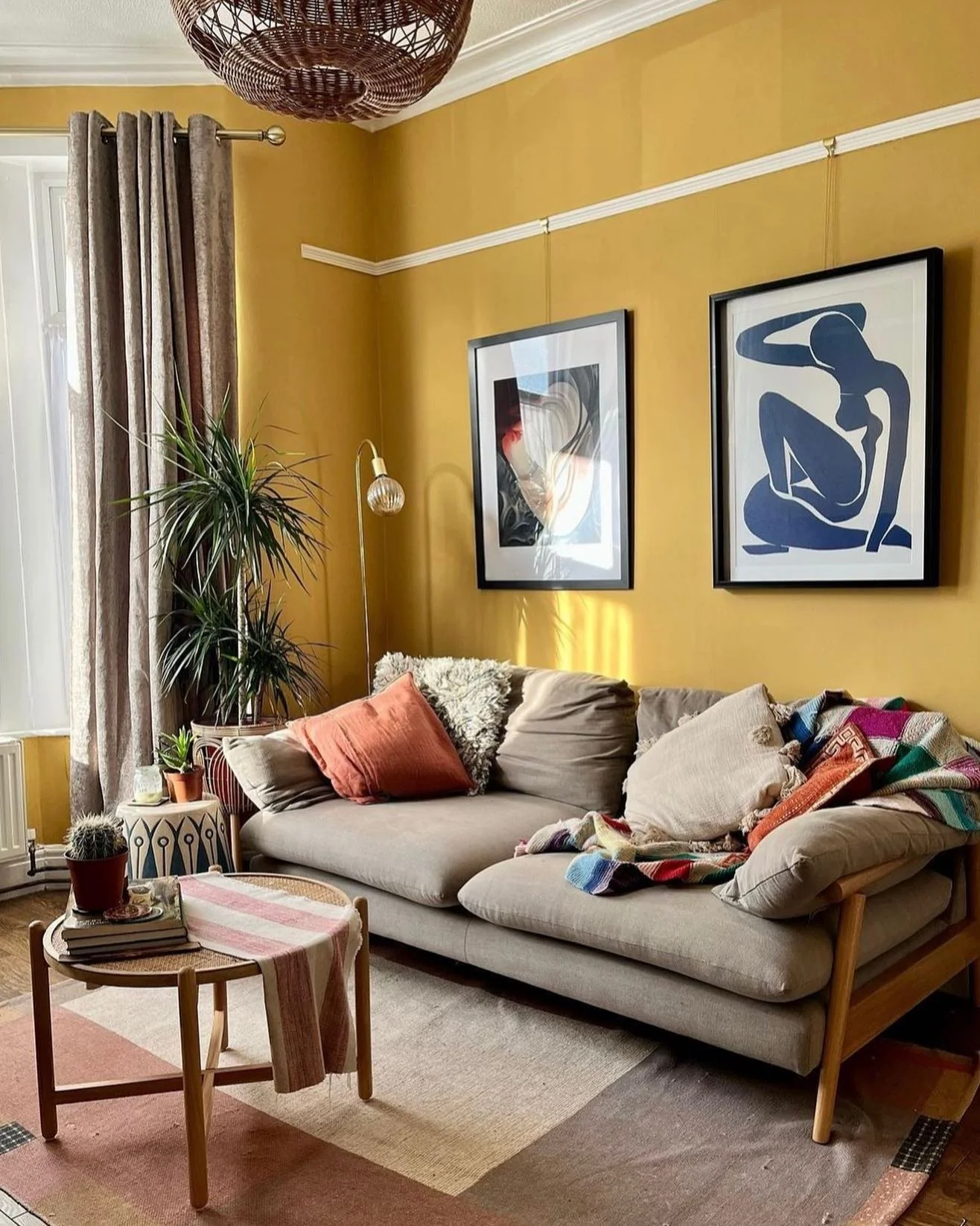 1. Mustard Yellow Living Room with Mid-Century Warmth (Yellow Walls Living Room Ideas)